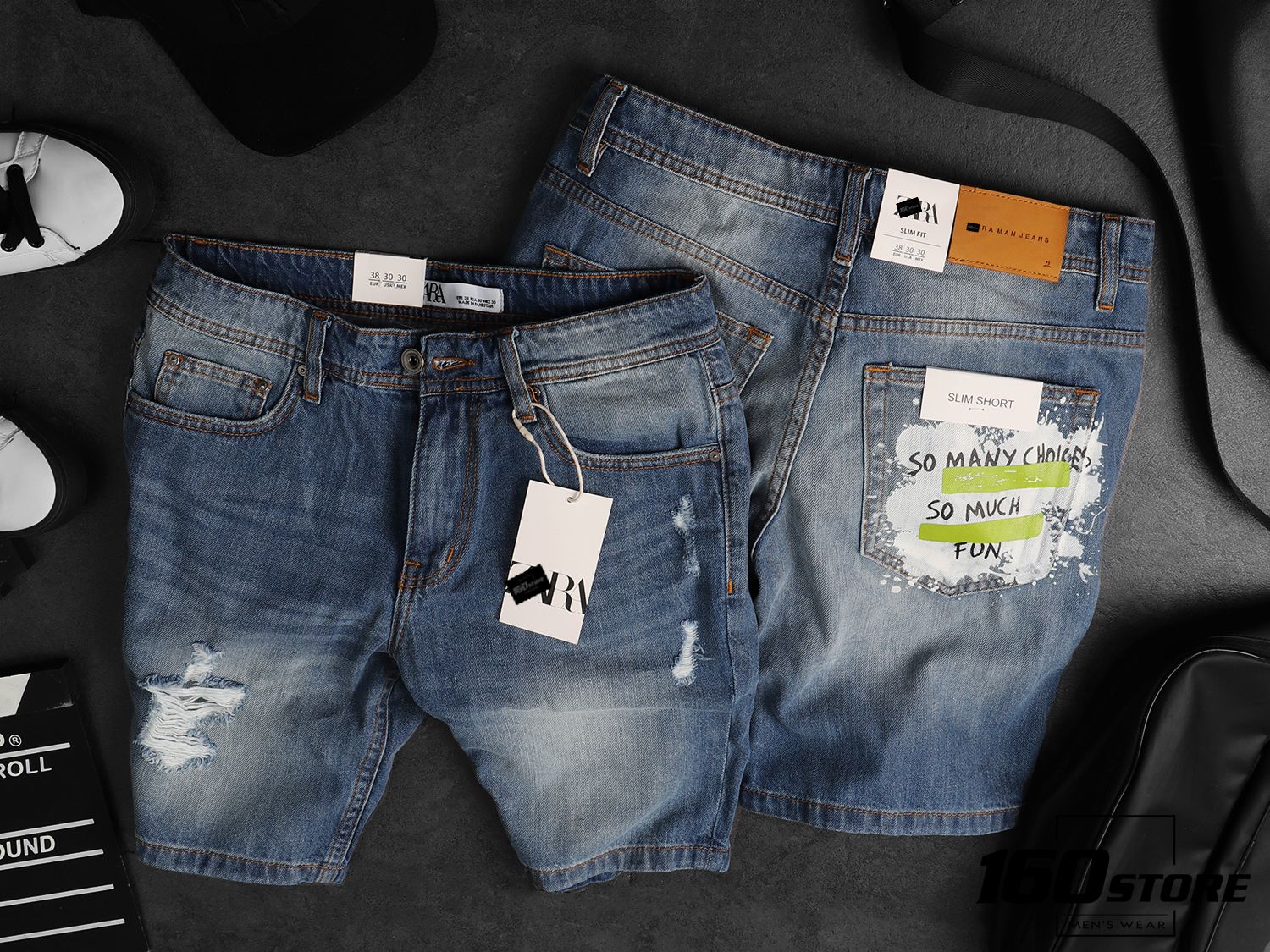 Quần short denim ZRA in túi