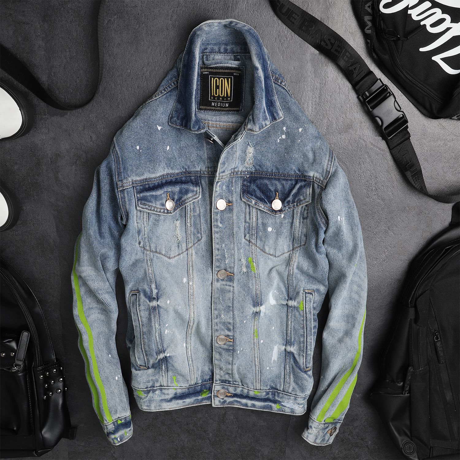 Áo khoác ICON DENIM wash vẩy sơn