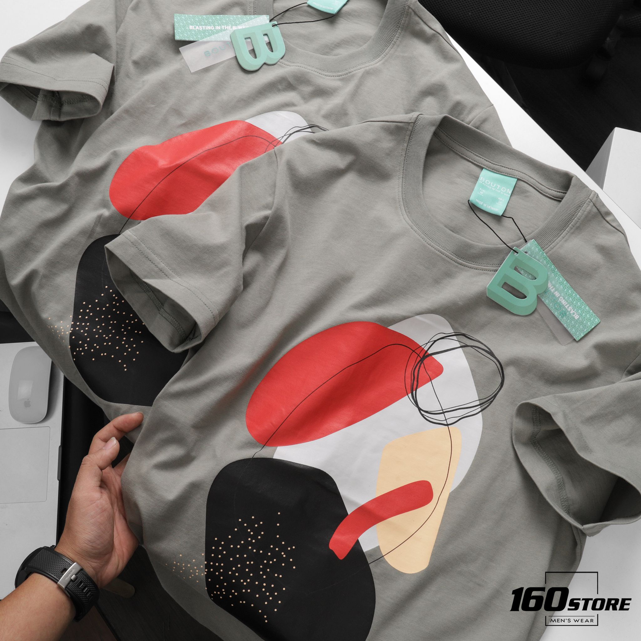 Áo thun BOUTON Gray Printed