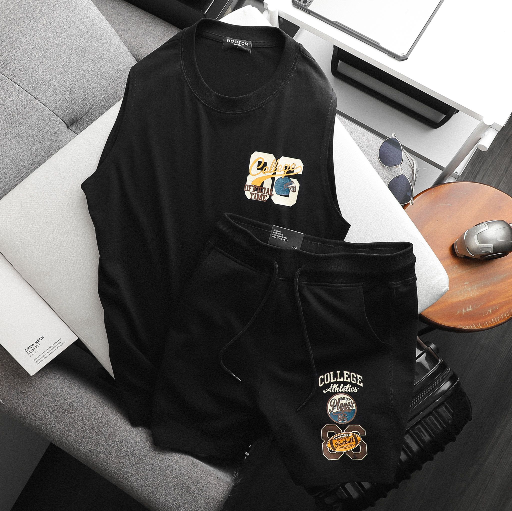 Set Đồ Thun BOUTON Athletic College Black
