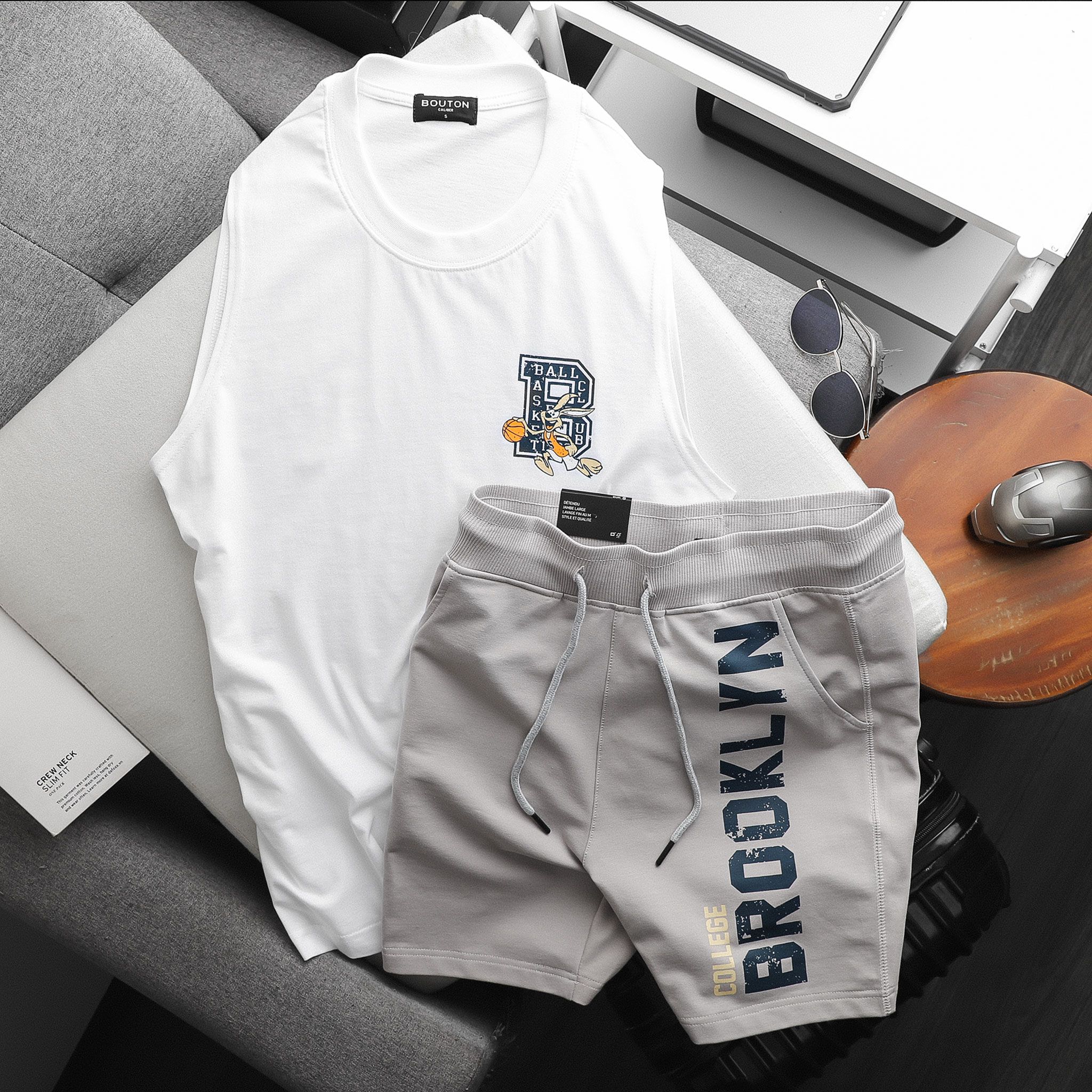 Set Đồ Thun BOUTON Athletic College White