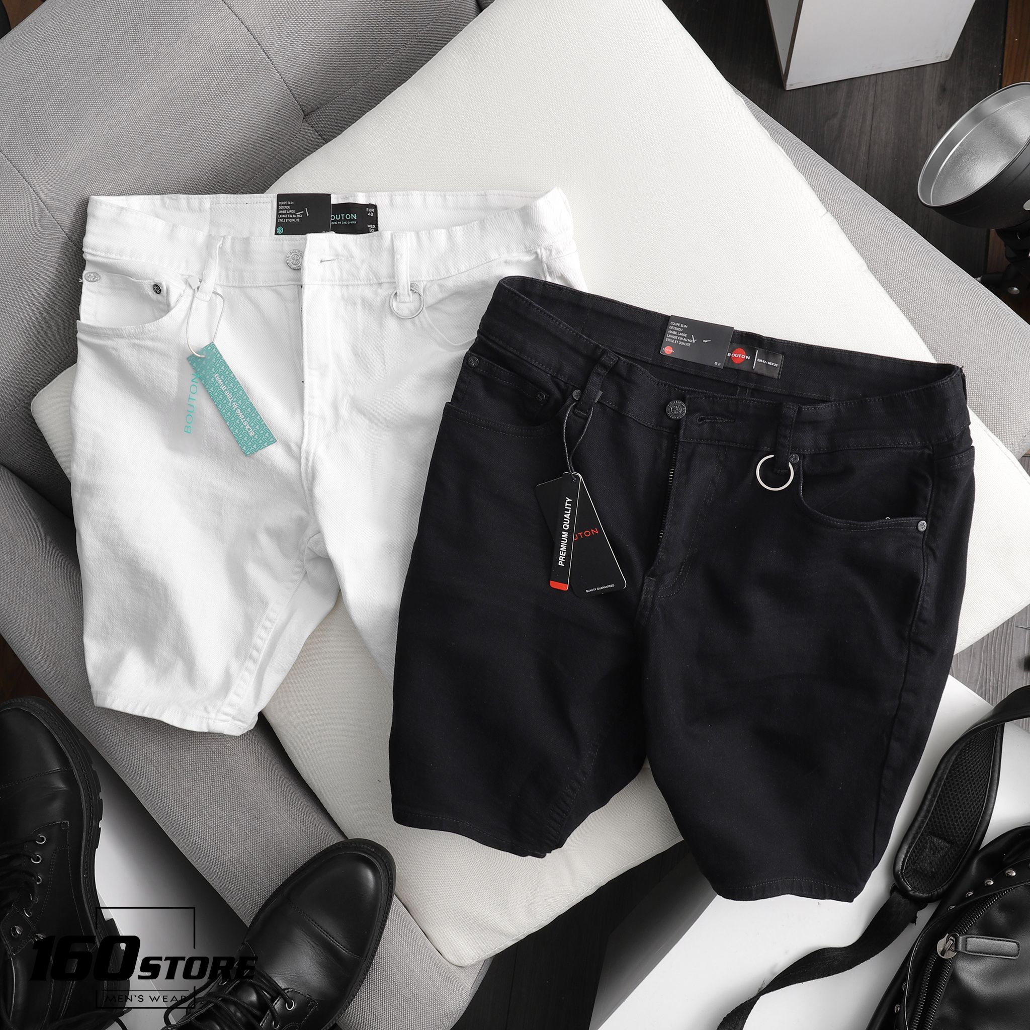 Quần short jeans BOUTON slim