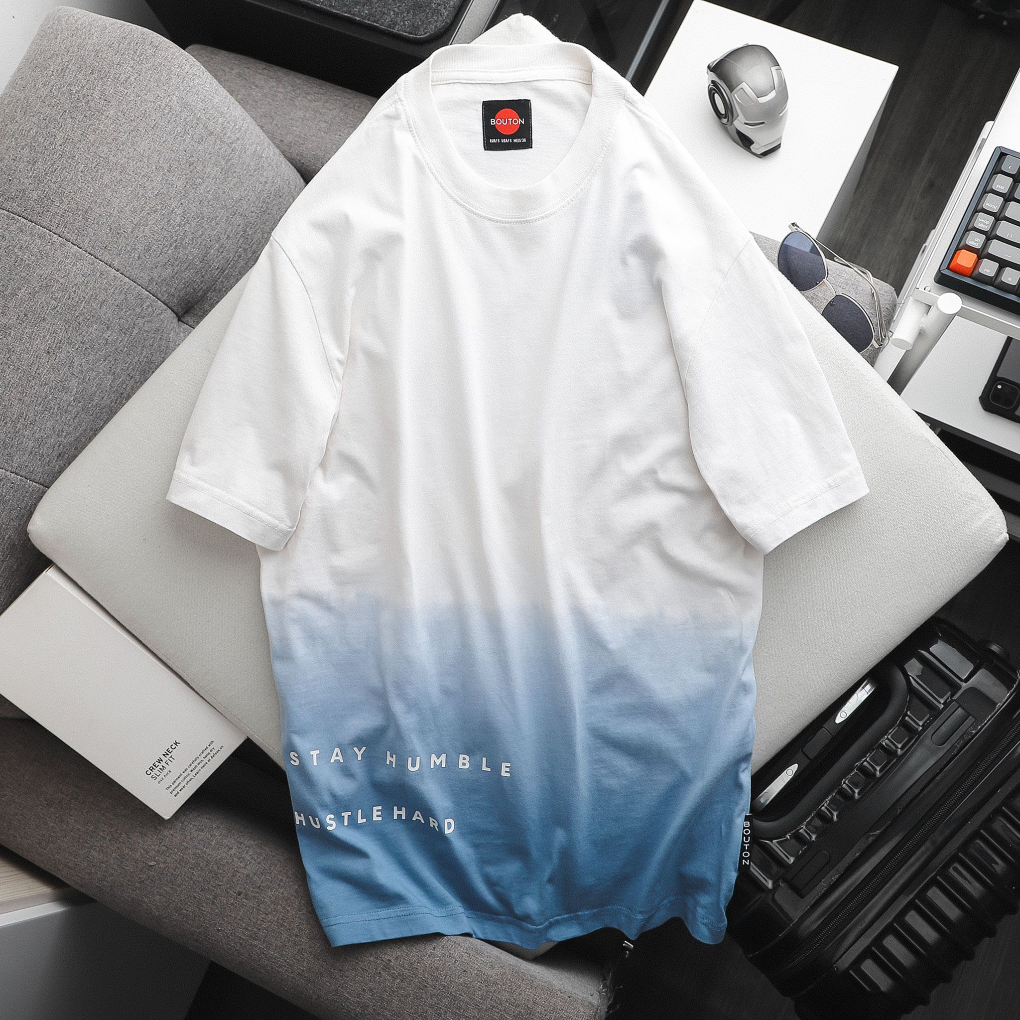 Áo thun BOUTON white-blue ombre