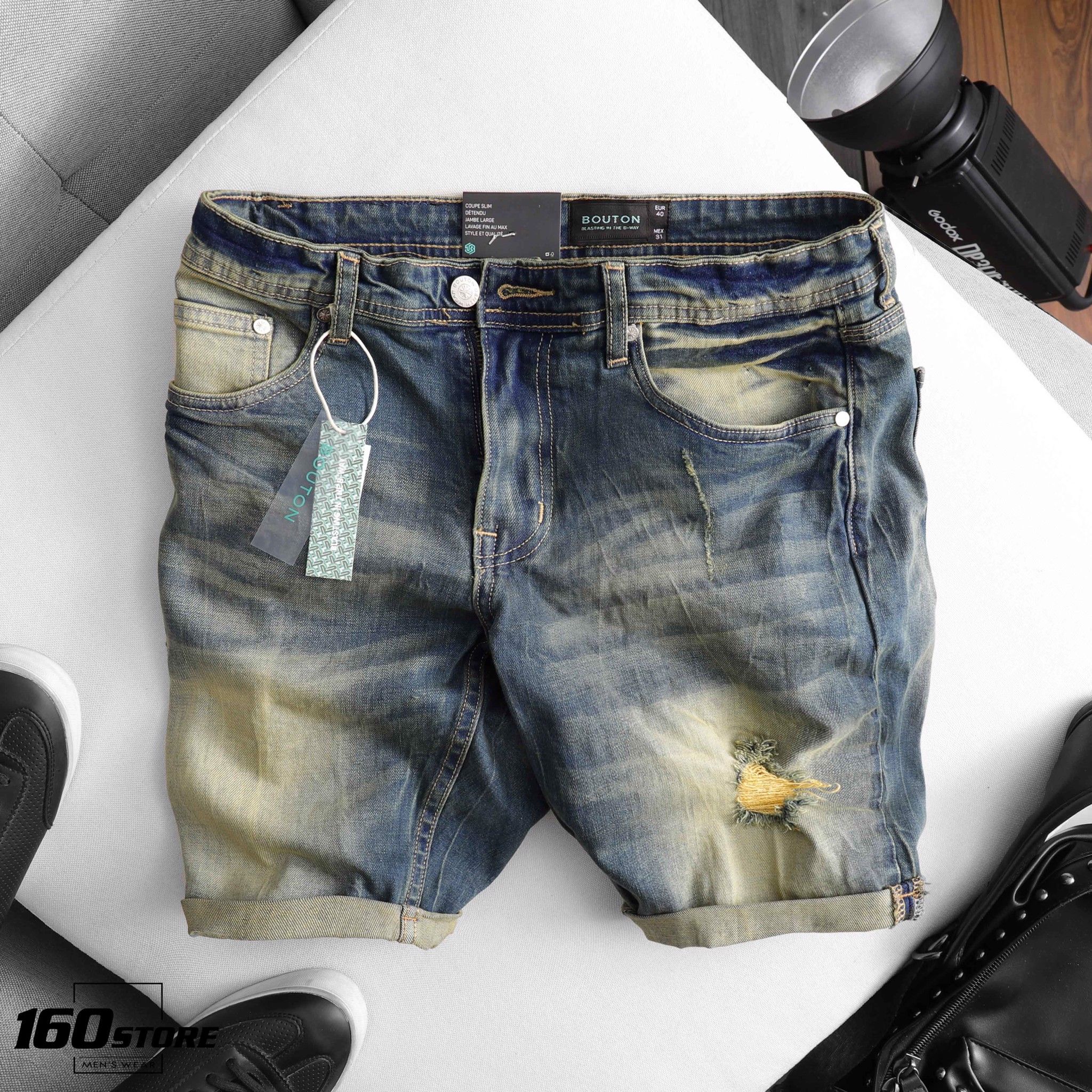 Quần short jeans BOUTON dark blue