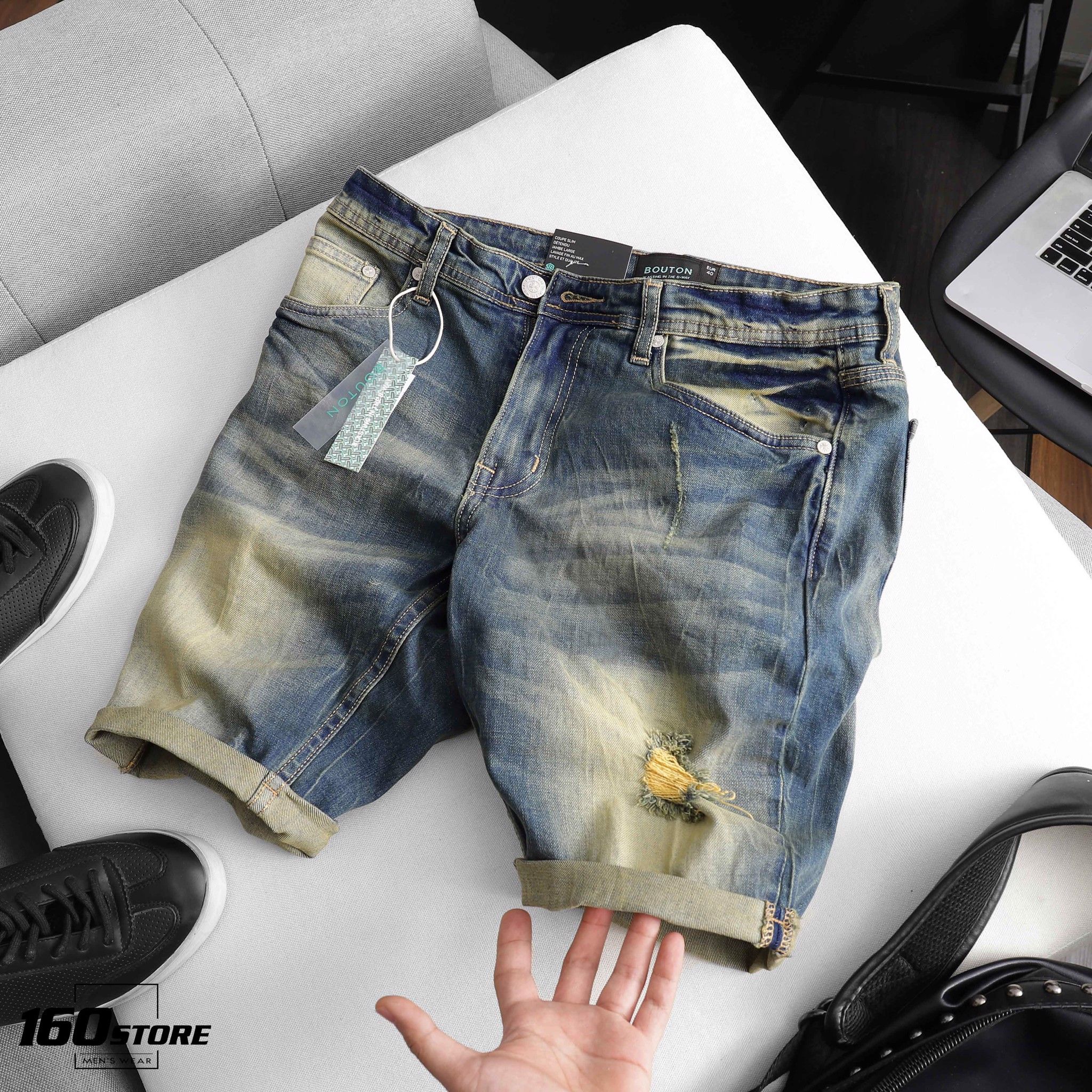 Quần short jeans BOUTON dark blue