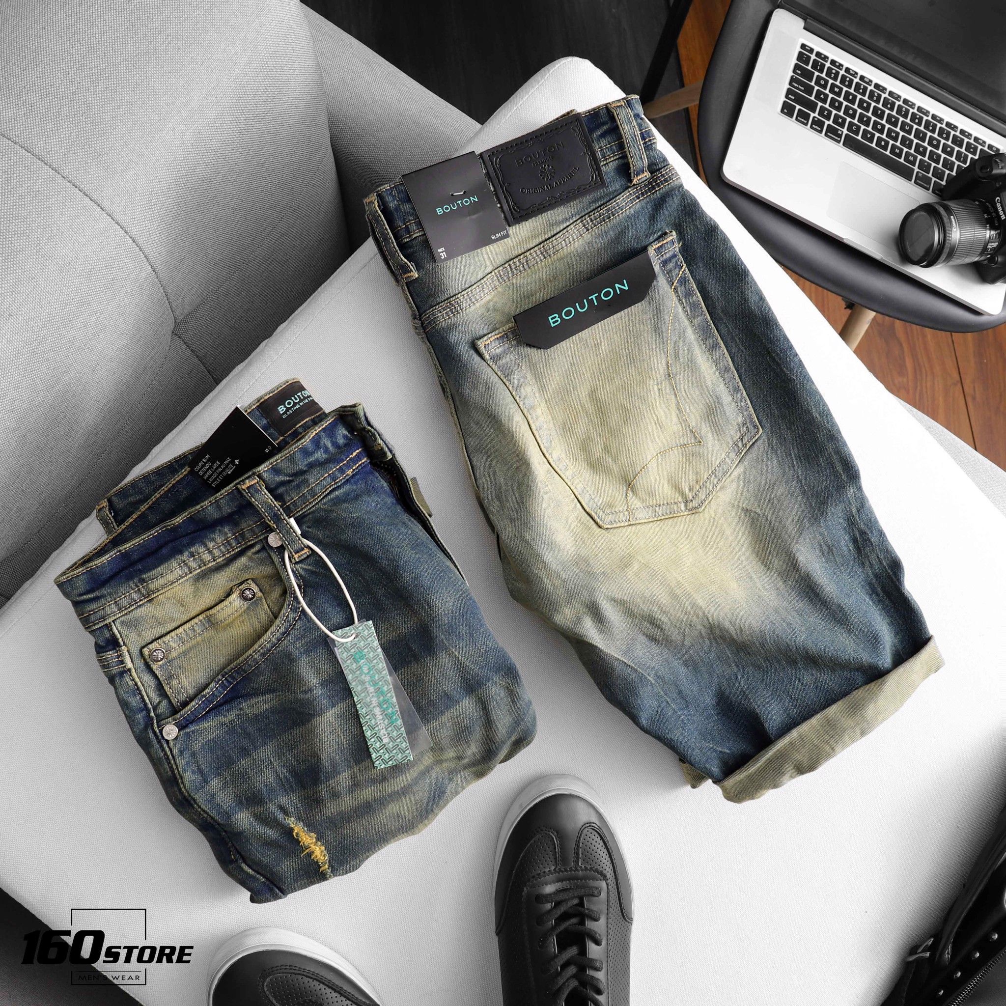 Quần short jeans BOUTON dark blue