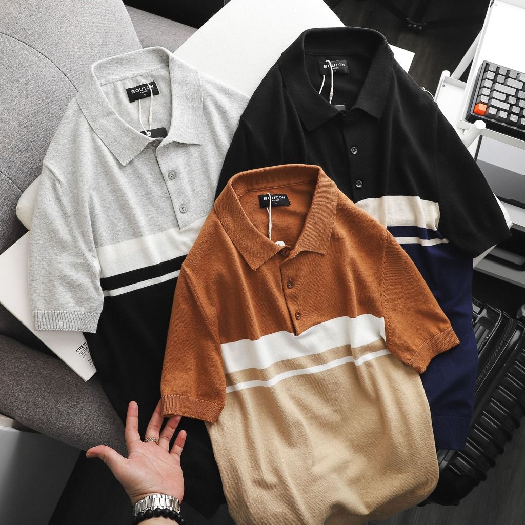 Áo polo len BOUTON striped