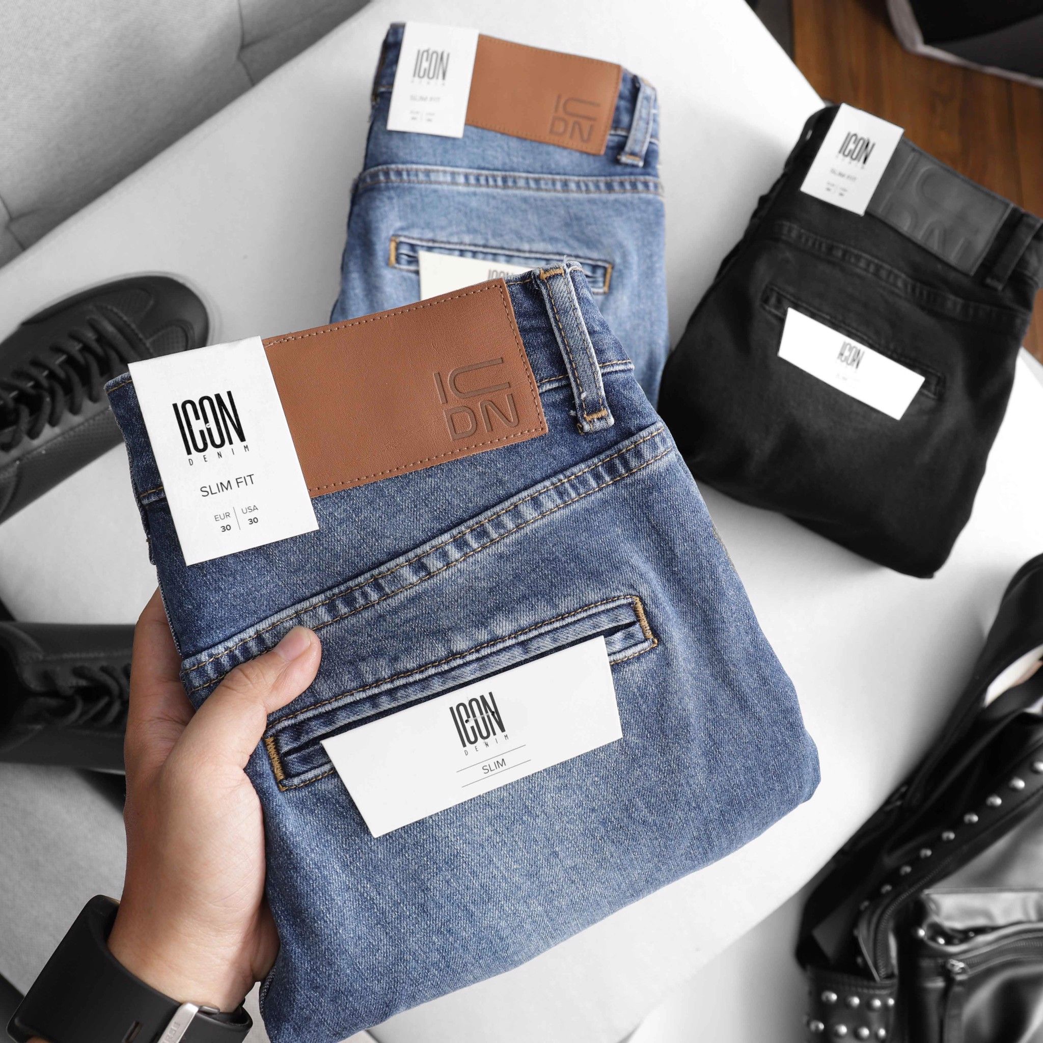 Quần short jeans ICON DENIM wash