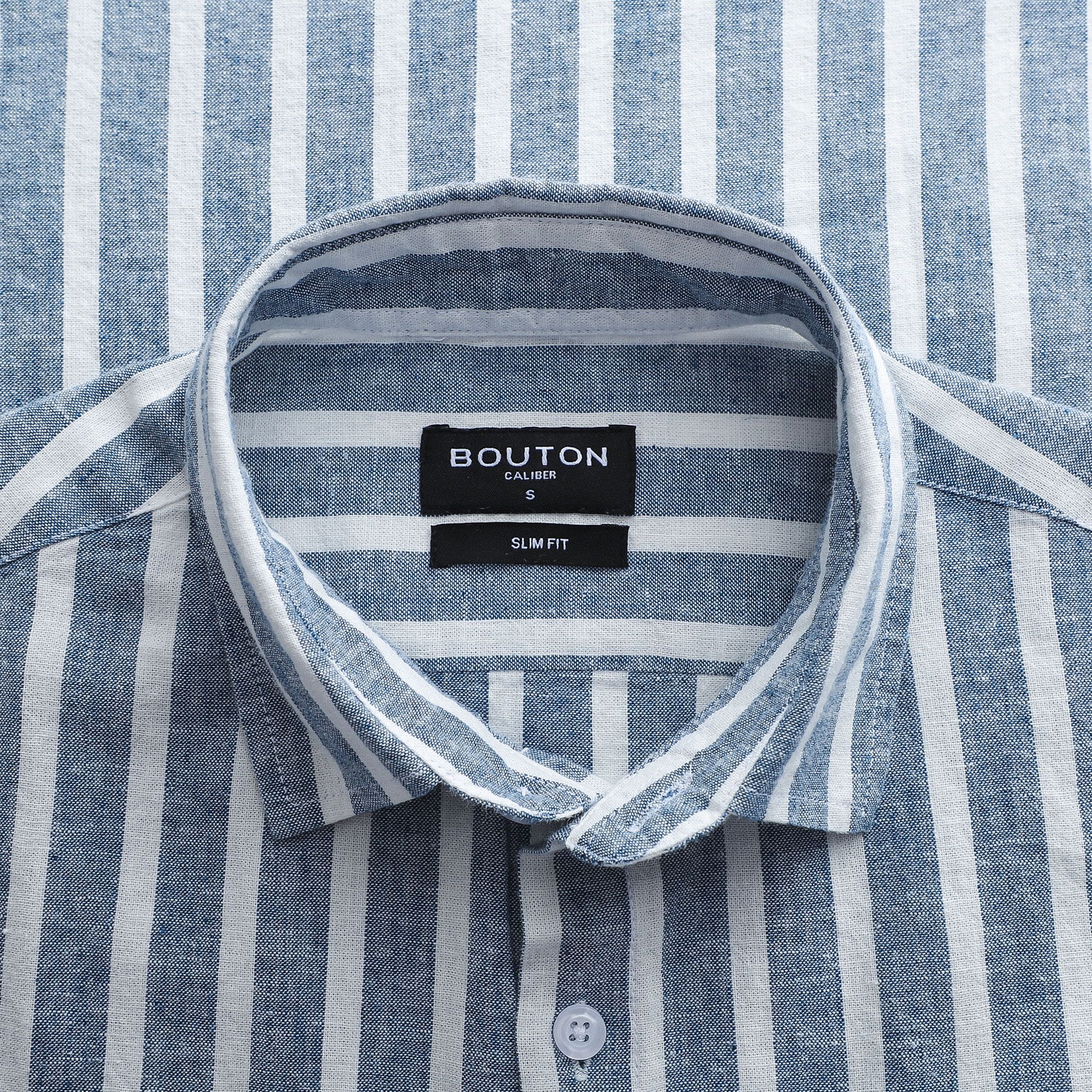 Áo Sơmi Linen BOUTON White & Blue Striped