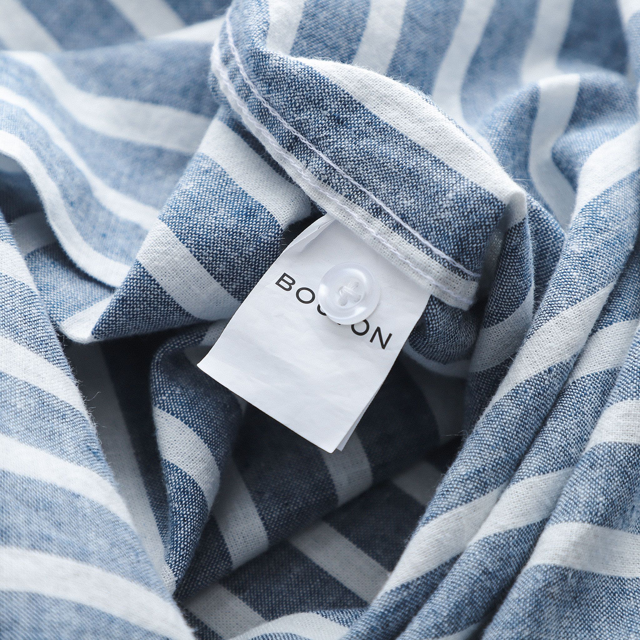 Áo Sơmi Linen BOUTON White & Blue Striped
