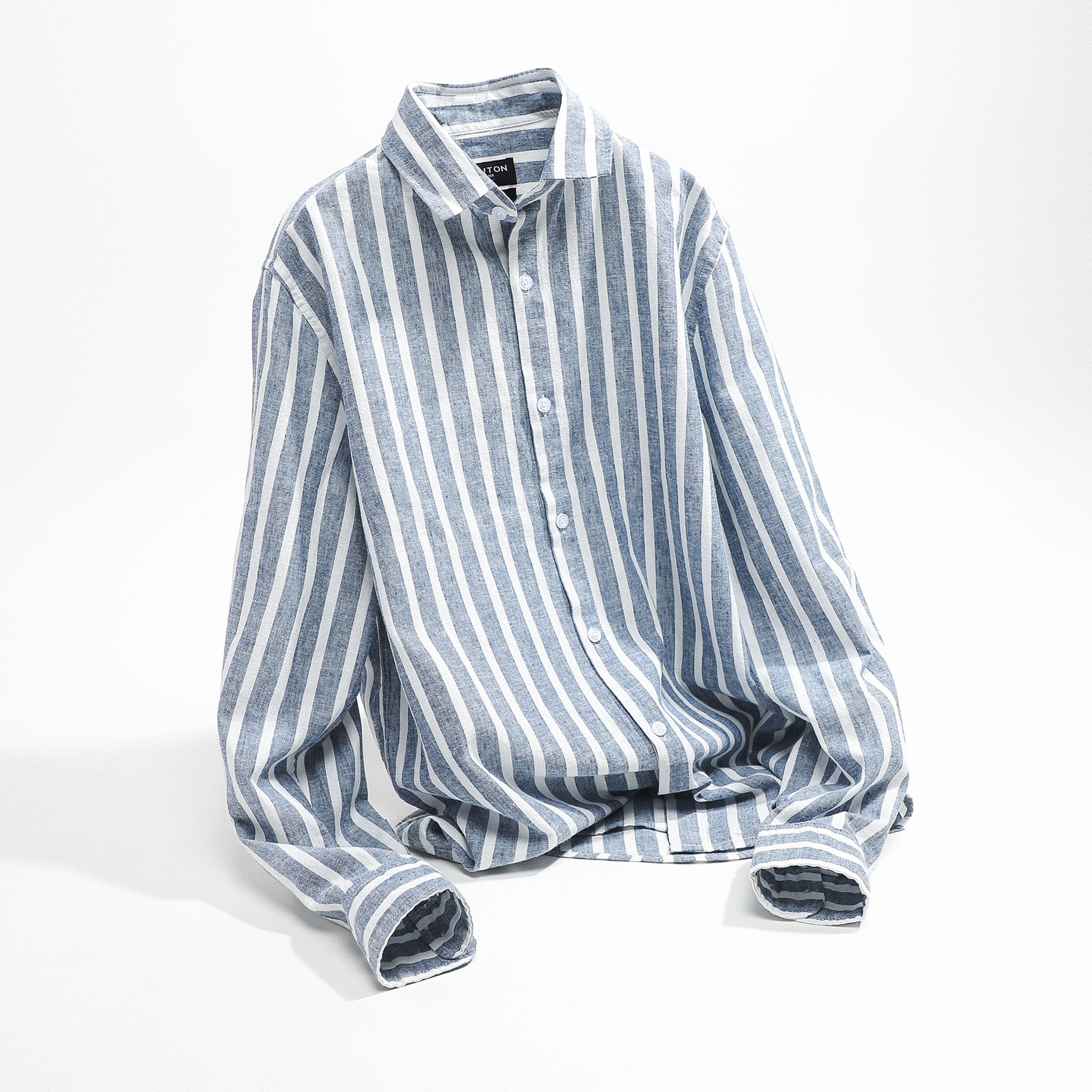 Áo Sơmi Linen BOUTON White & Blue Striped
