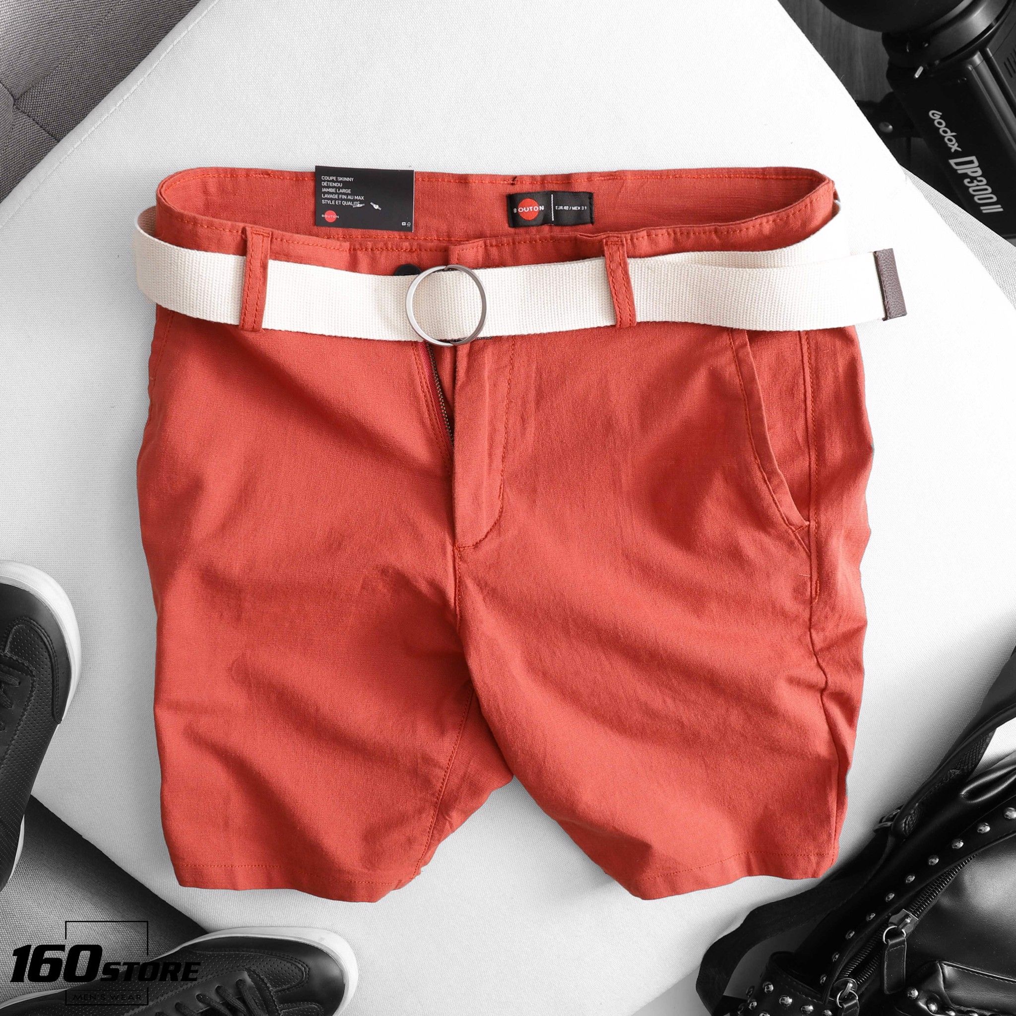 Quần short linen BOUTON belt ss21
