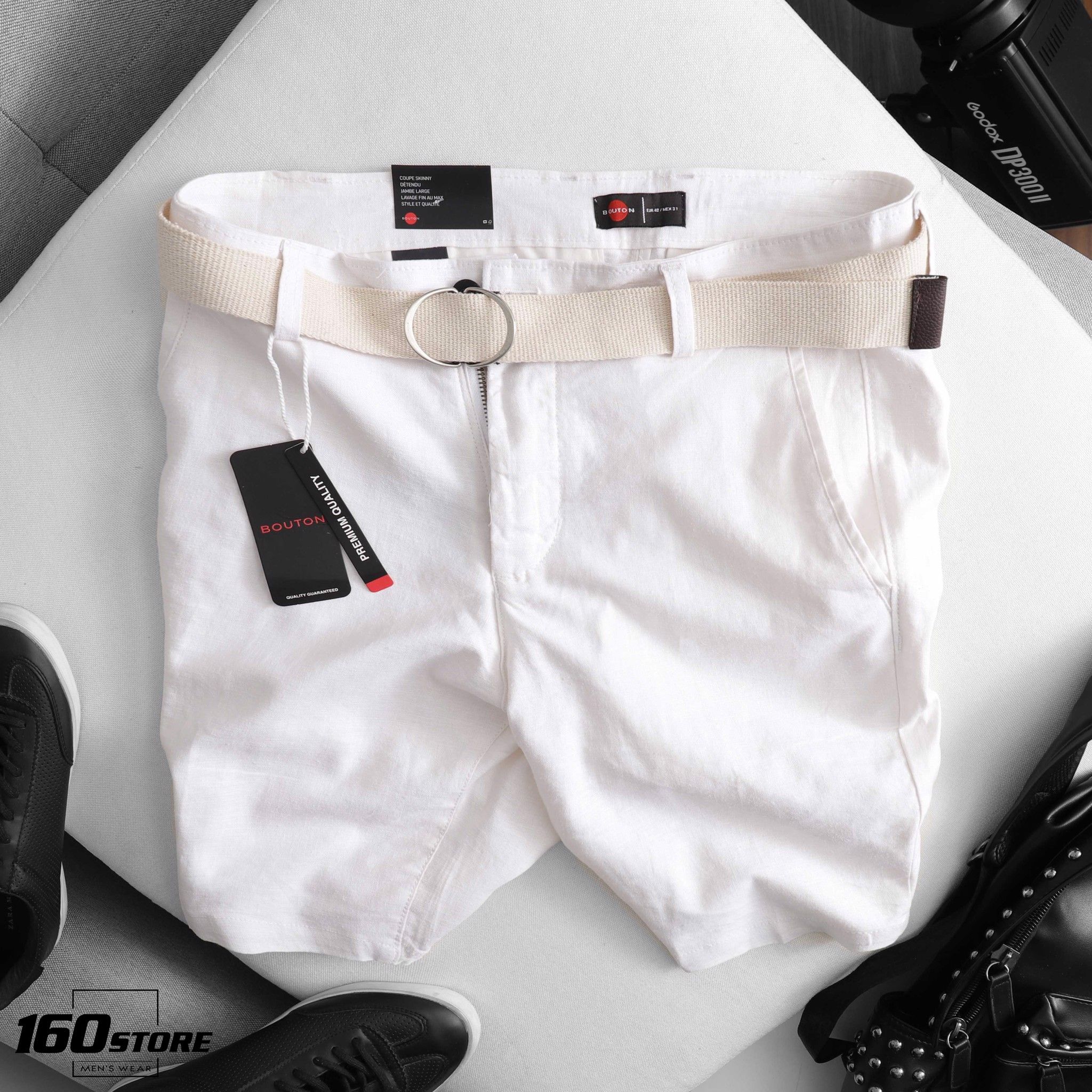 Quần short linen BOUTON belt ss21