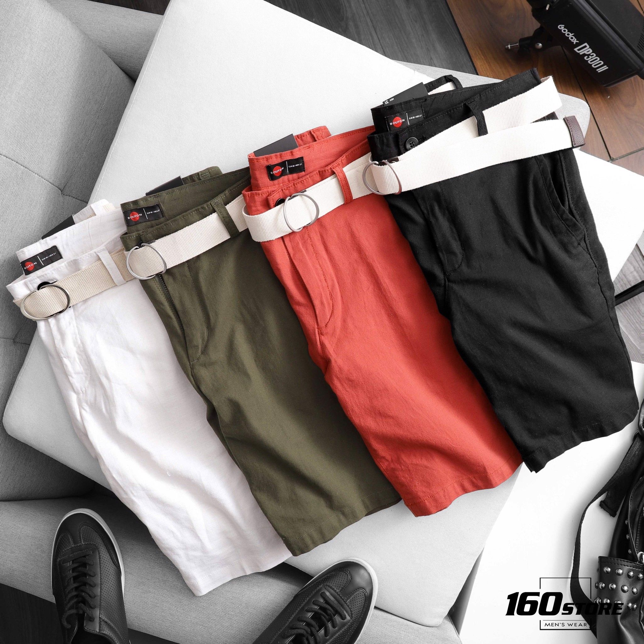 Quần short linen BOUTON belt ss21