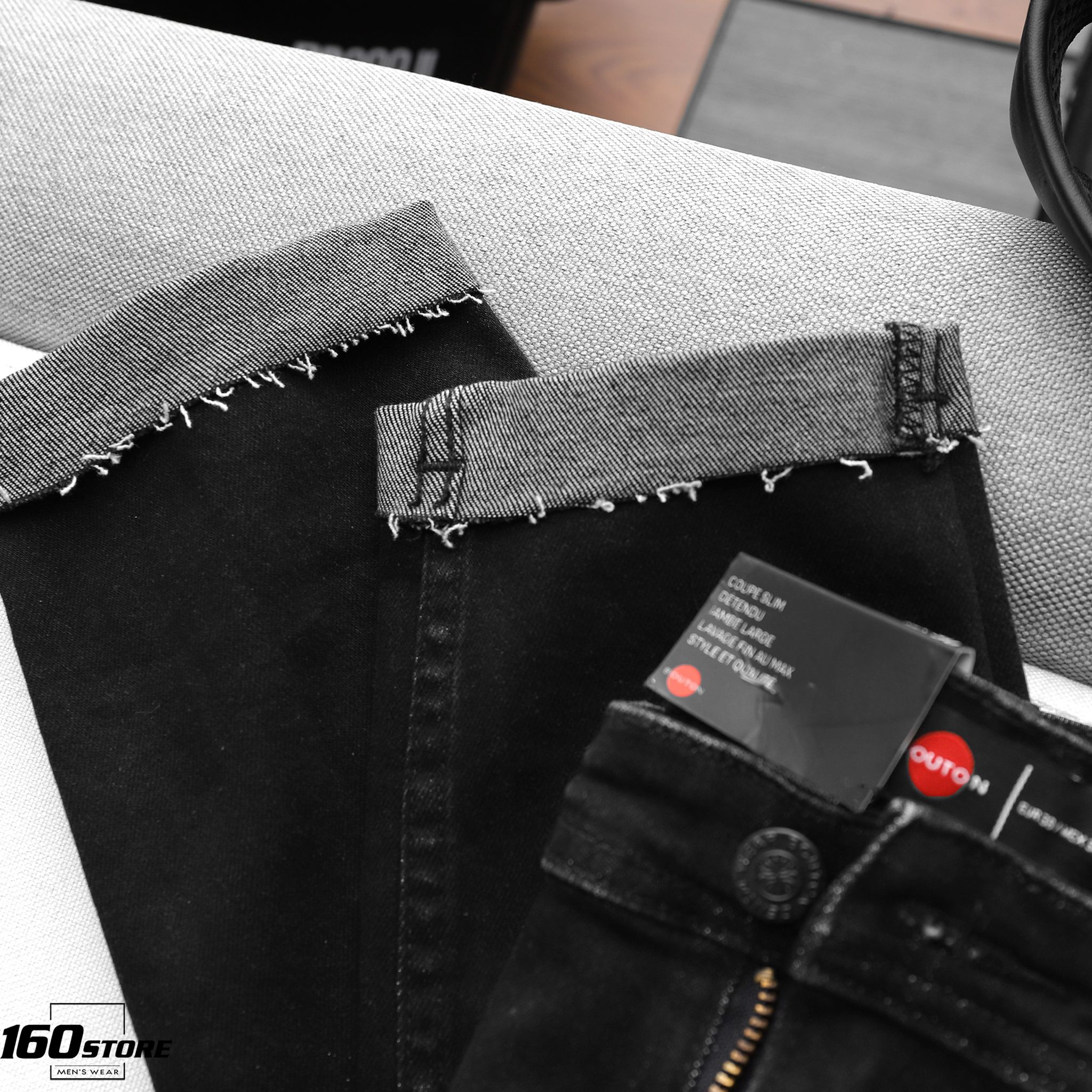 Quần jeans BOUTON dark grey slim rách