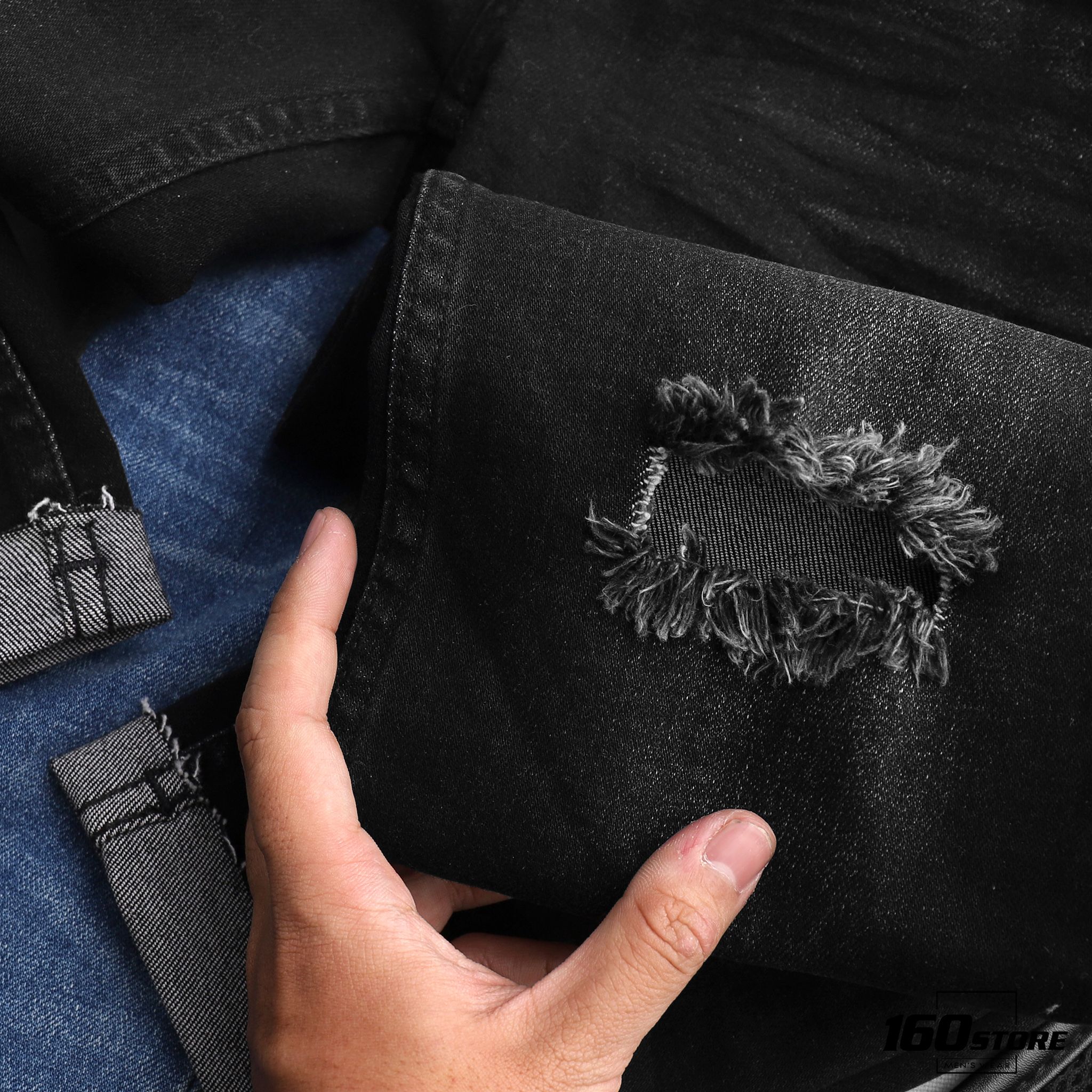 Quần jeans BOUTON dark grey slim rách