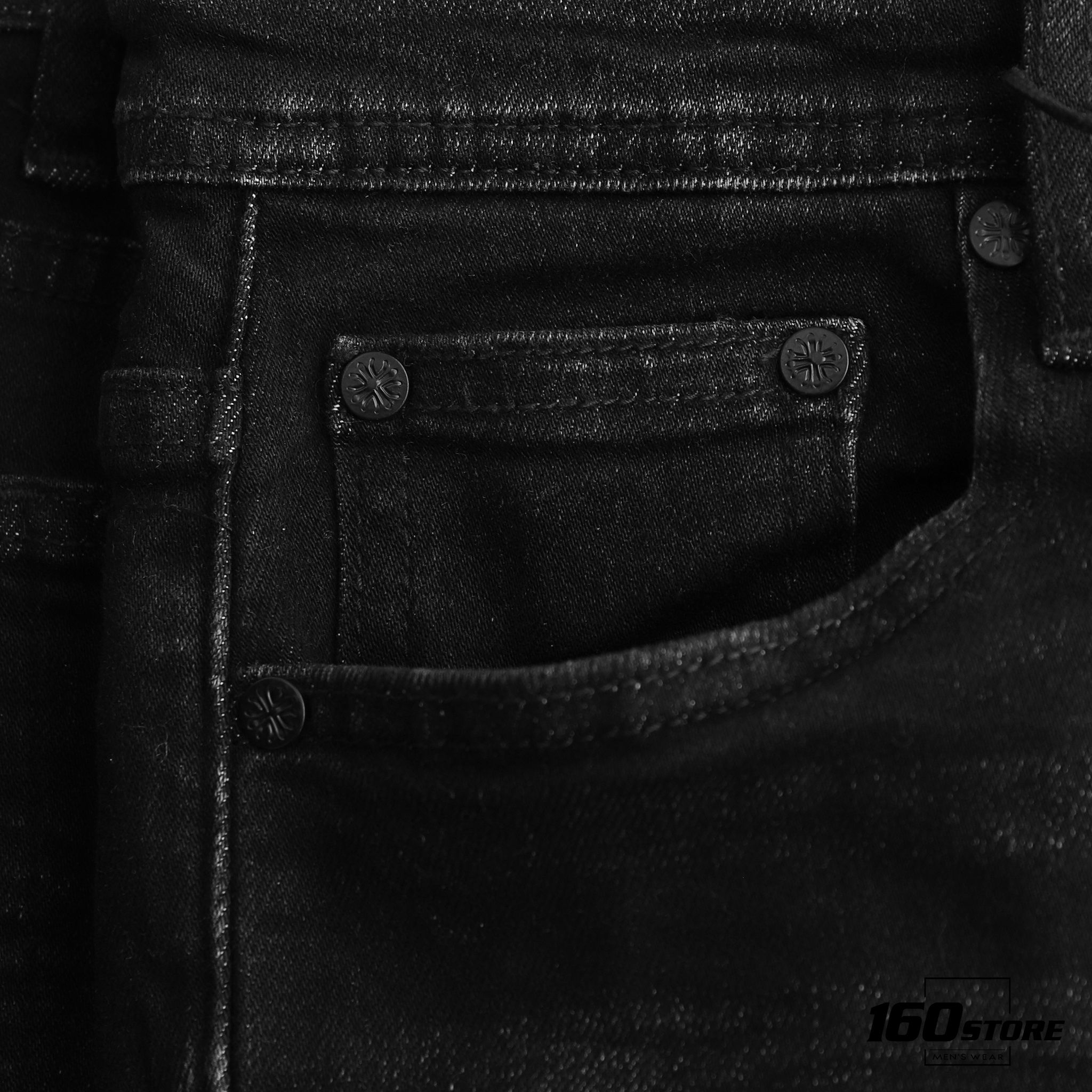Quần jeans BOUTON dark grey slim rách