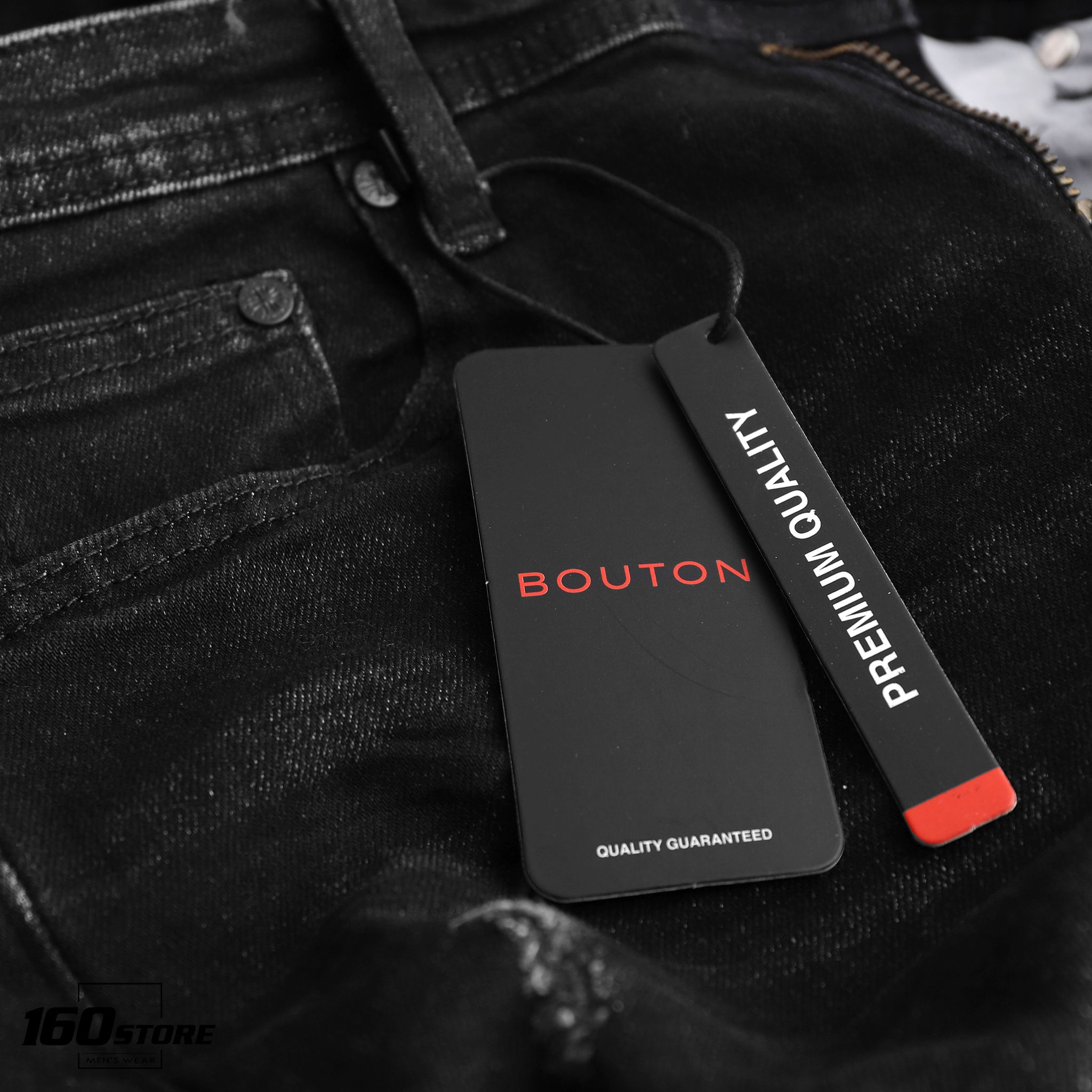 Quần jeans BOUTON dark grey slim rách