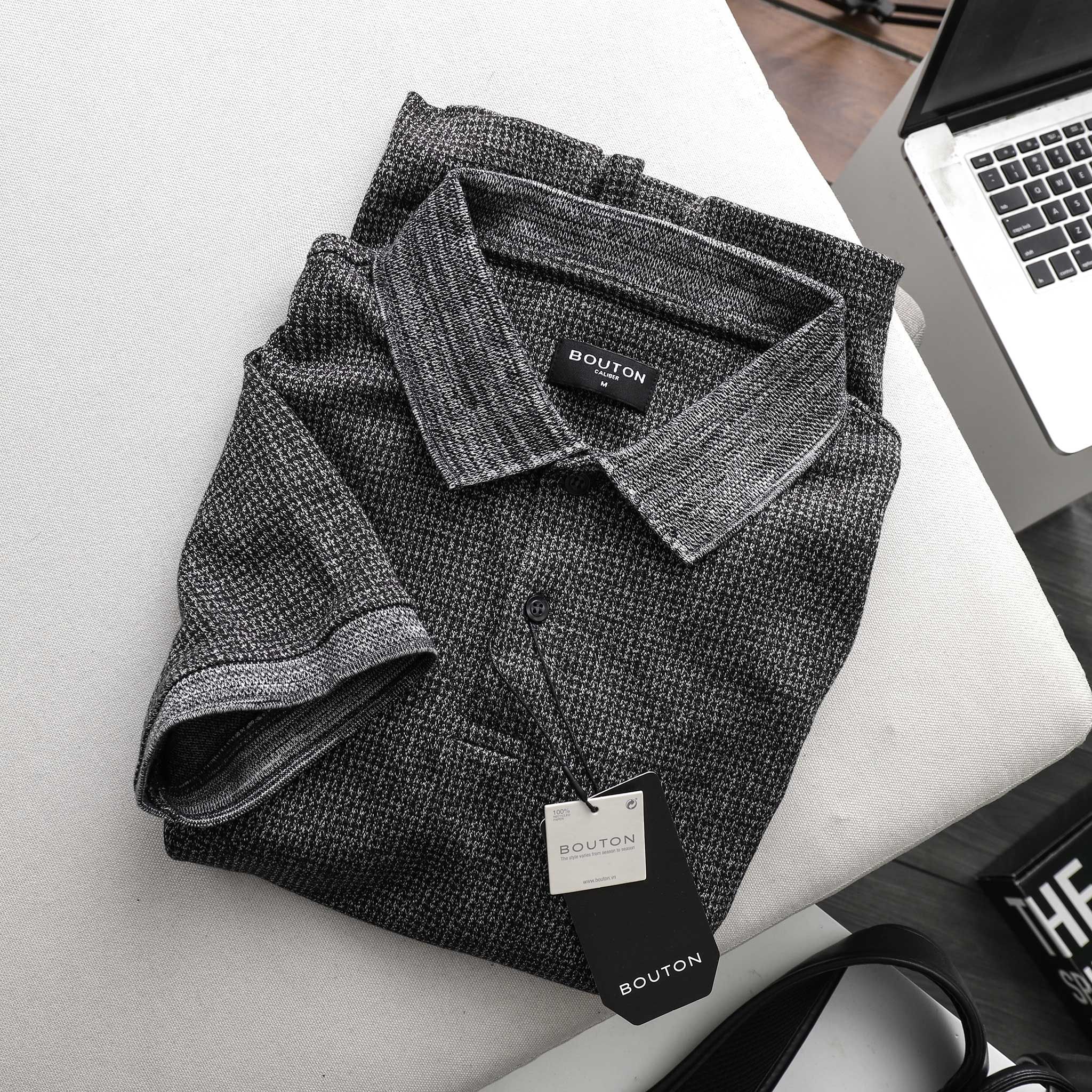 Áo polo BOUTON dark grey caro