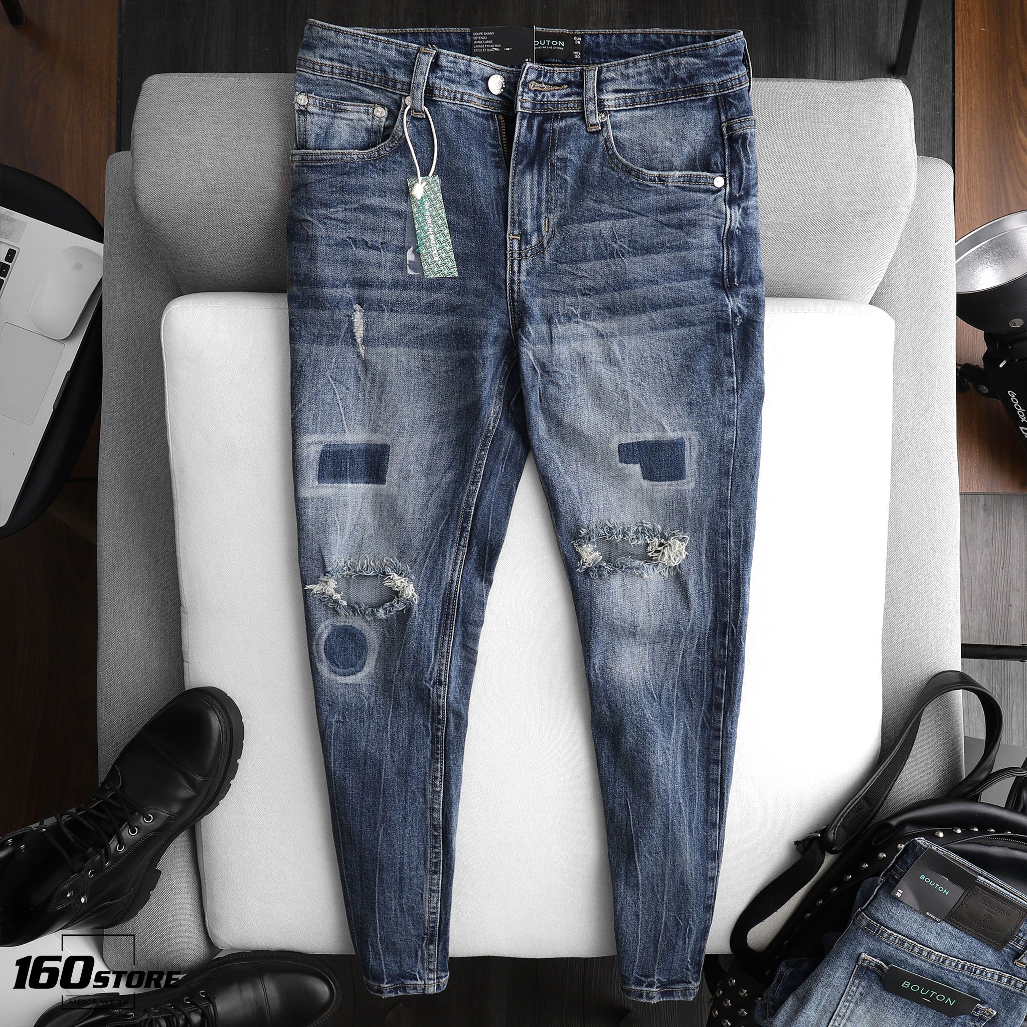 Quần jeans BOUTON Ripped wash skinny