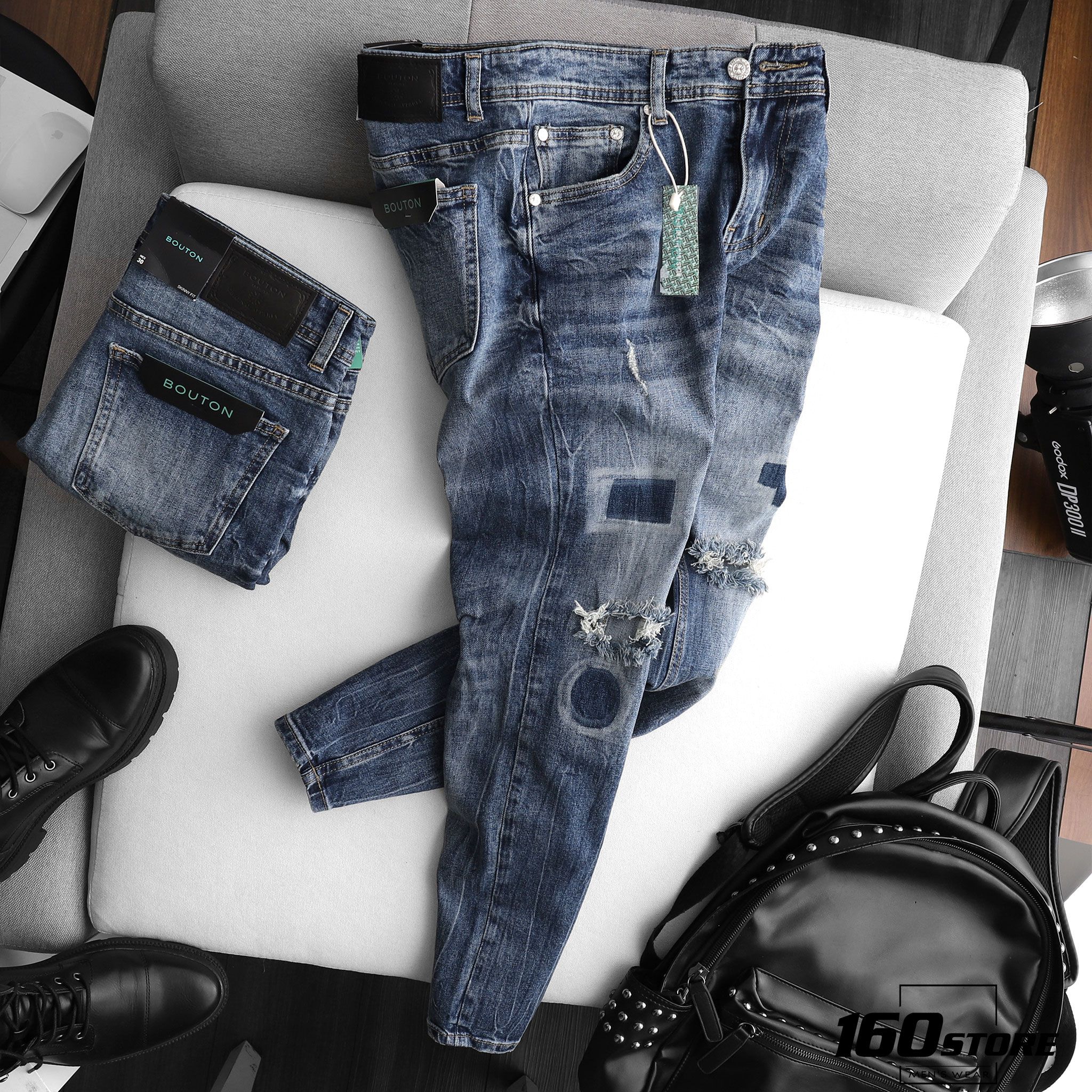 Quần jeans BOUTON Ripped wash skinny