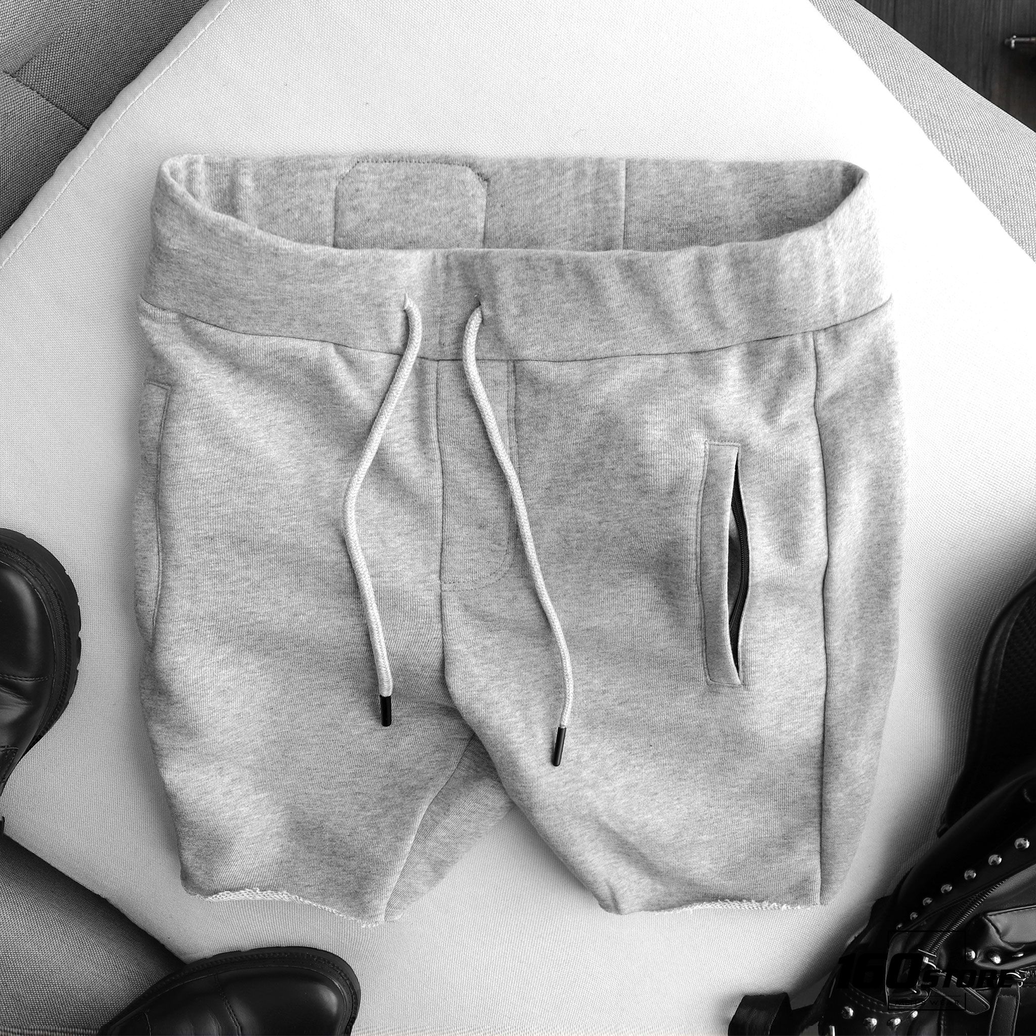Quần short thun BOUTON w leather details