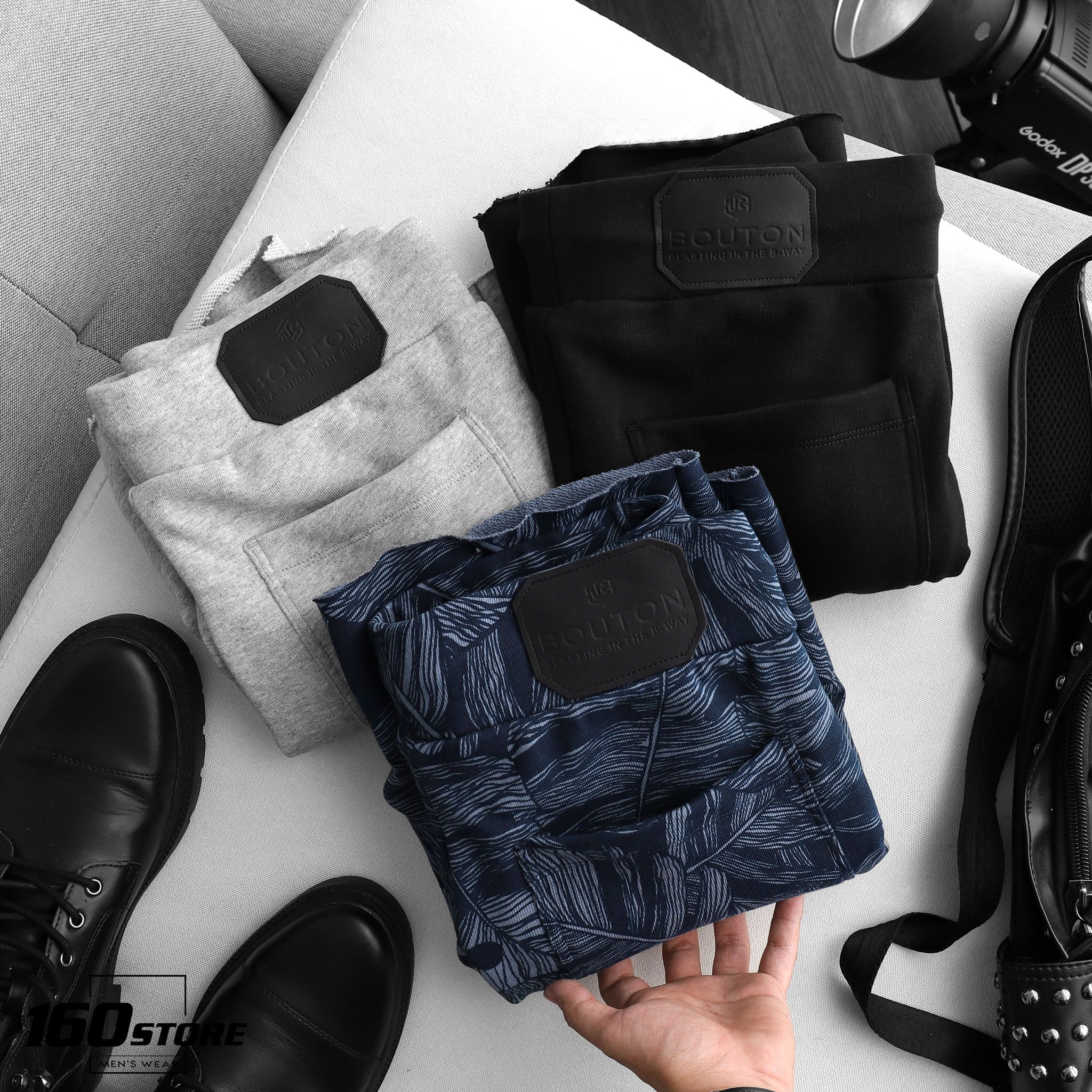 Quần short thun BOUTON w leather details