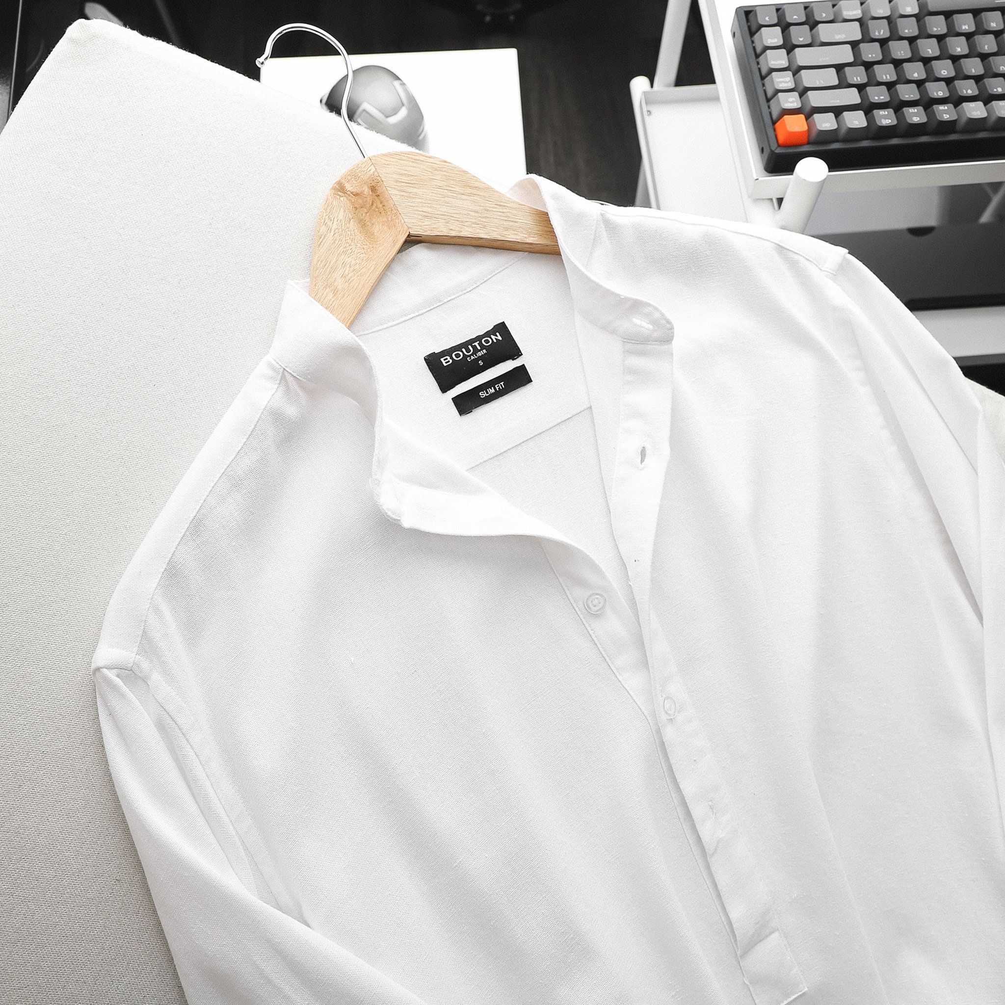 Áo sơmi linen BOUTON cổ trụ