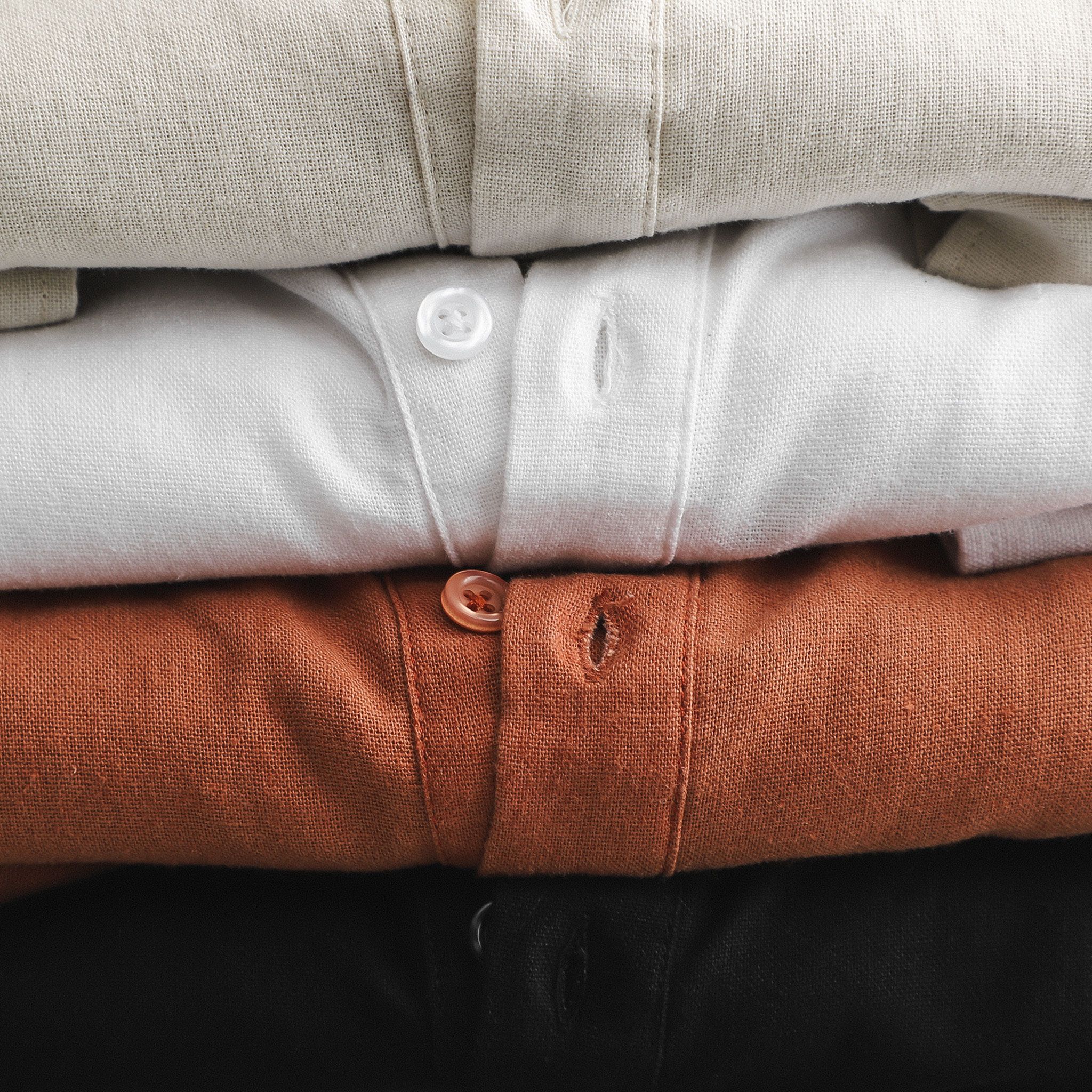 Áo sơmi linen BOUTON cổ trụ