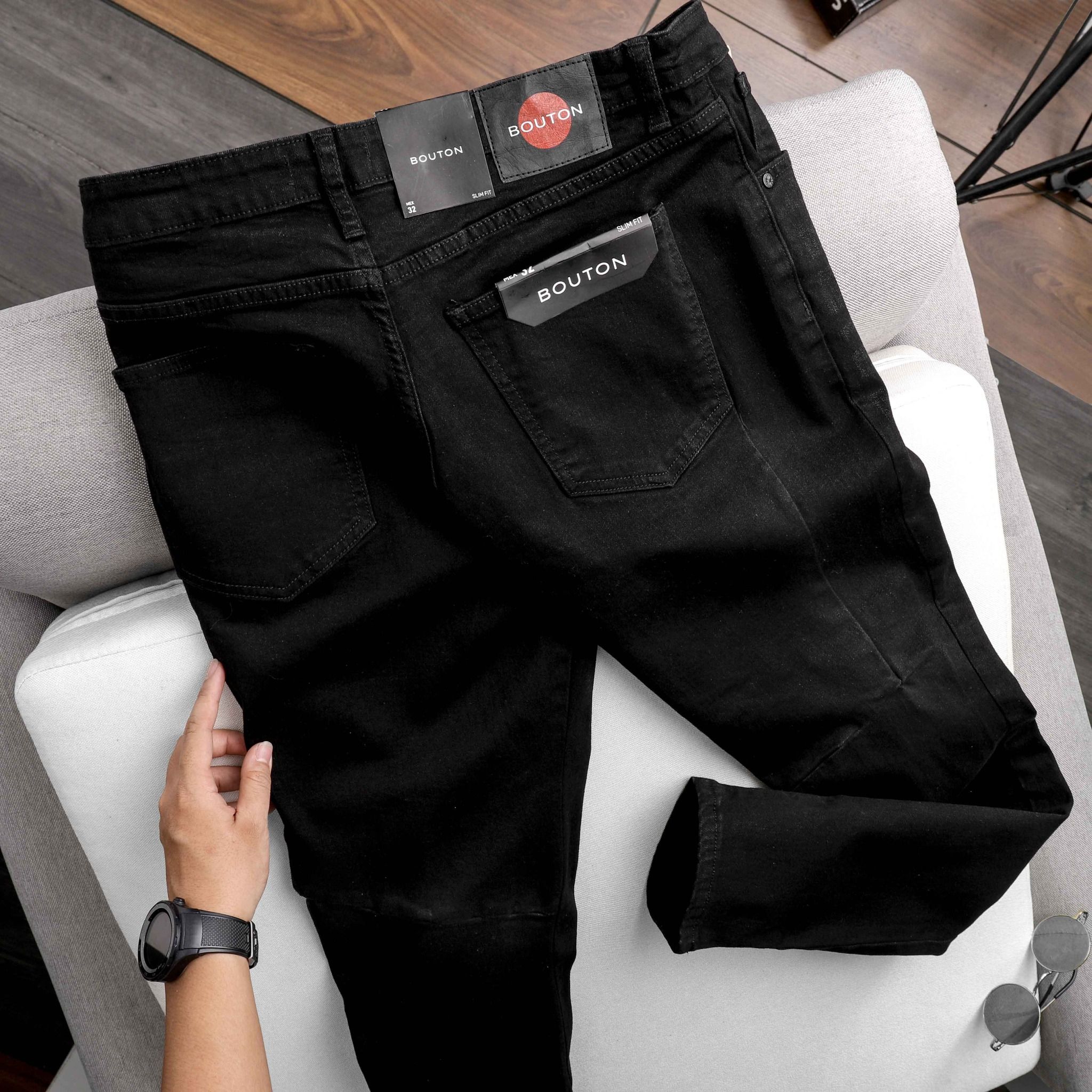 Quần jeans BOUTON dark grey slim