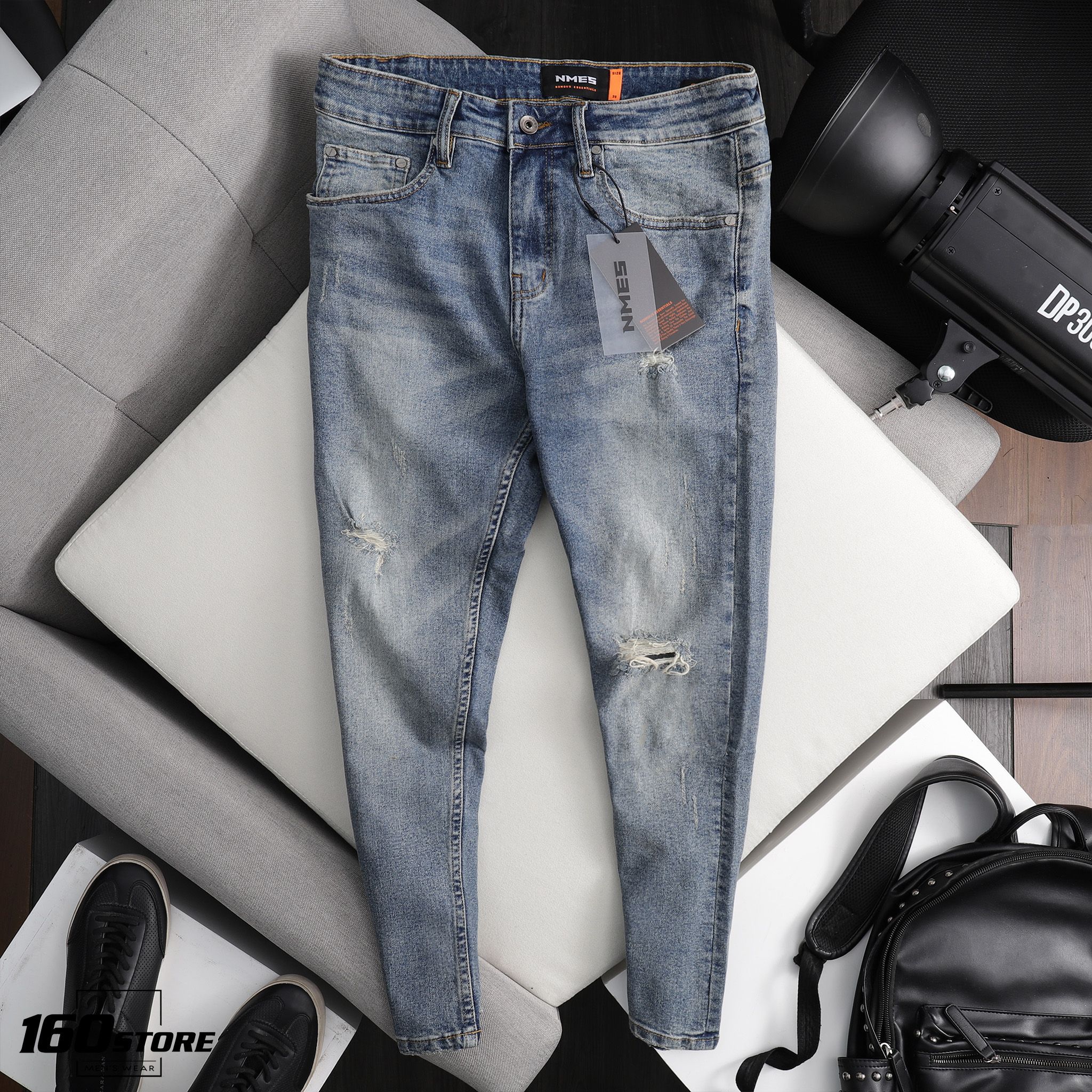 Quần jeans NOMOUS ESSENTIALS Blue Ripped