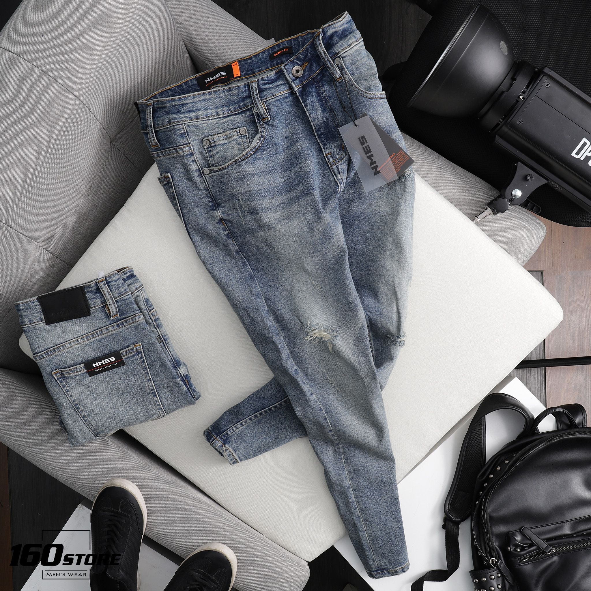 Quần jeans NOMOUS ESSENTIALS Blue Ripped