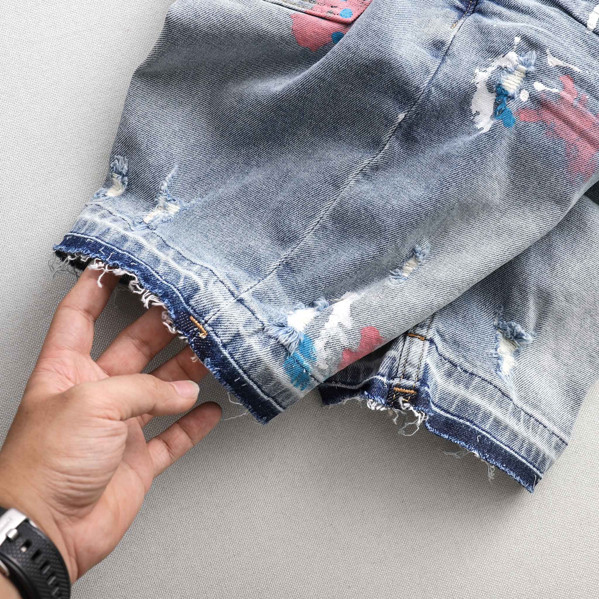 Quần Short Jeans BOUTON Vẩy Sơn