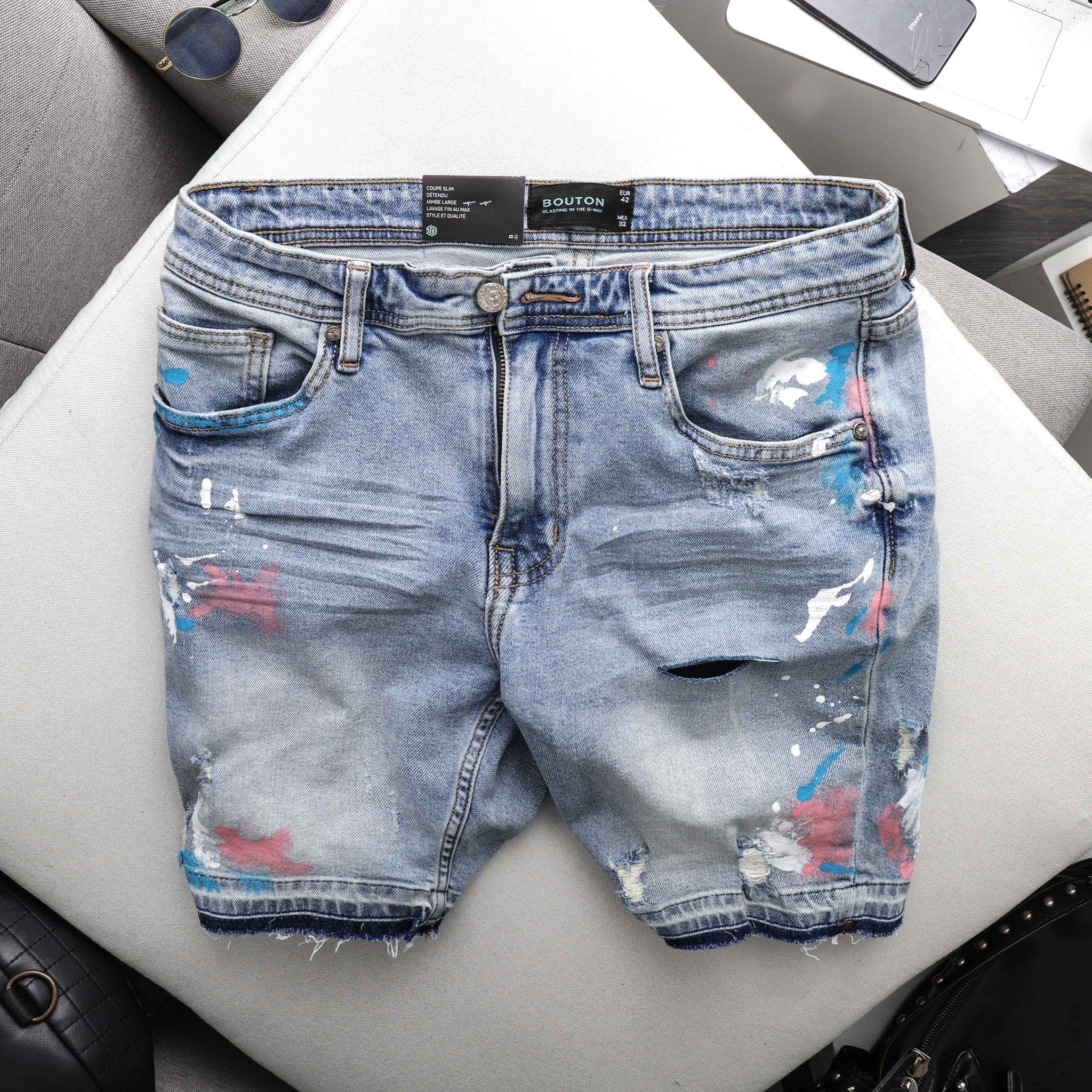 Quần Short Jeans BOUTON Vẩy Sơn