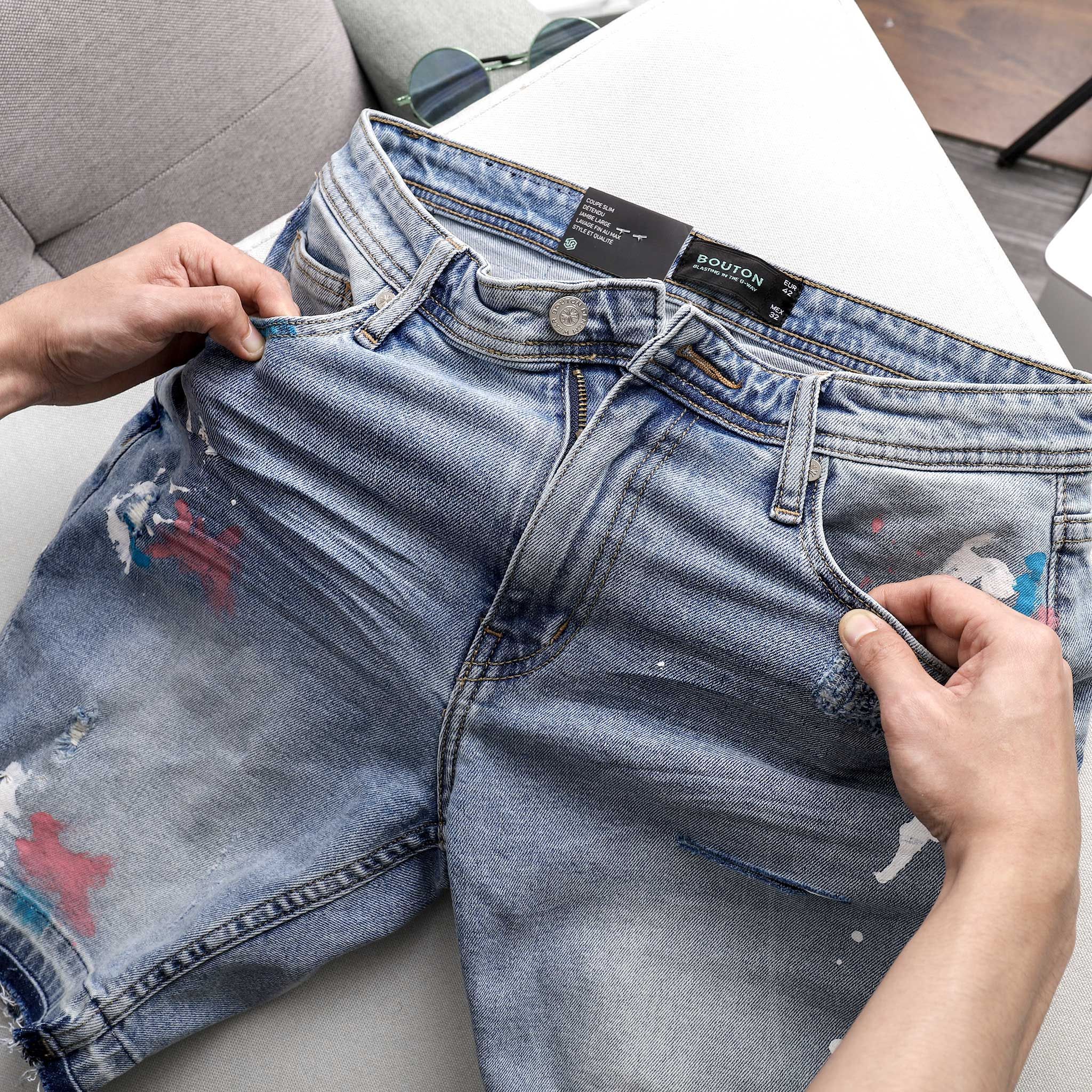 Quần Short Jeans BOUTON Vẩy Sơn