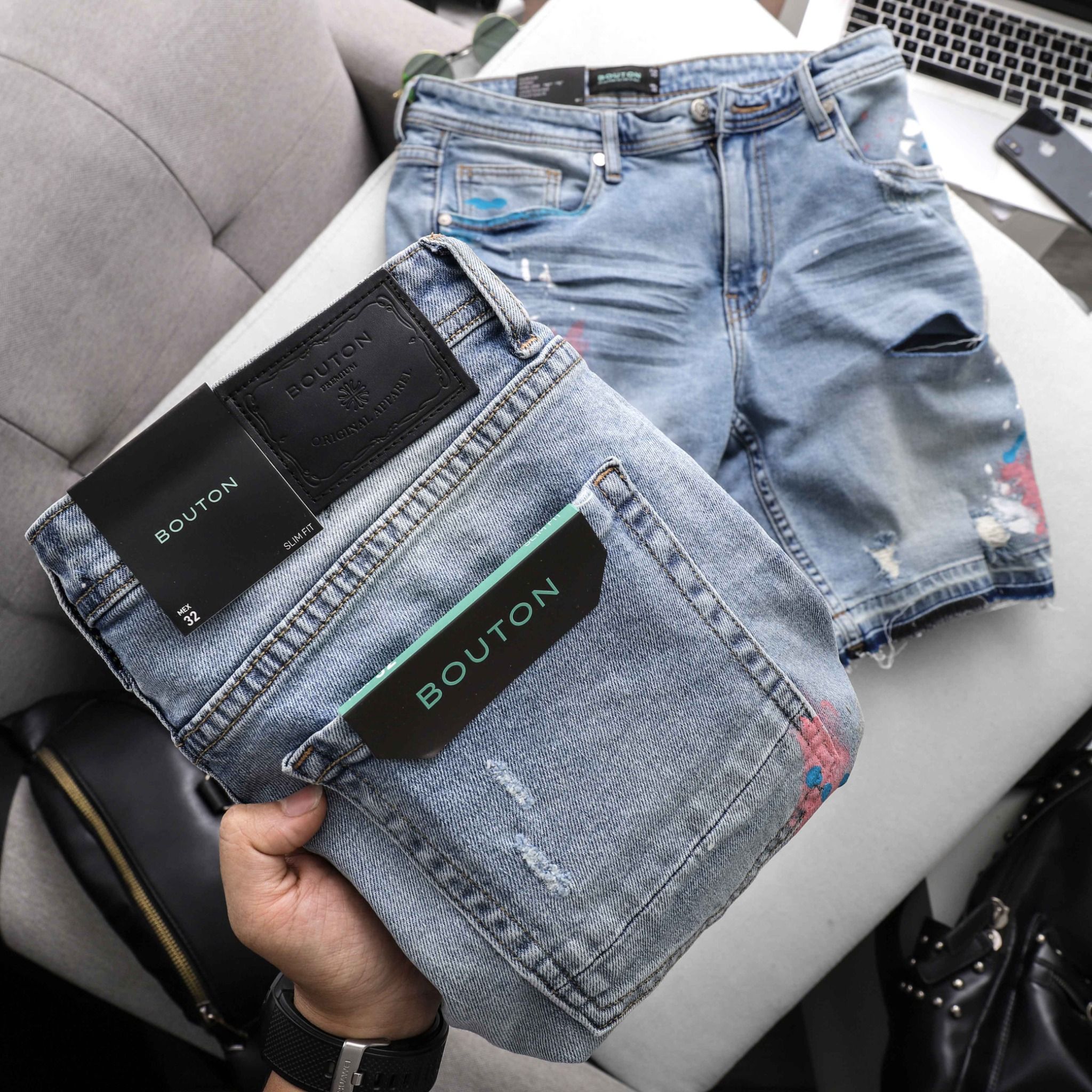 Quần Short Jeans BOUTON Vẩy Sơn