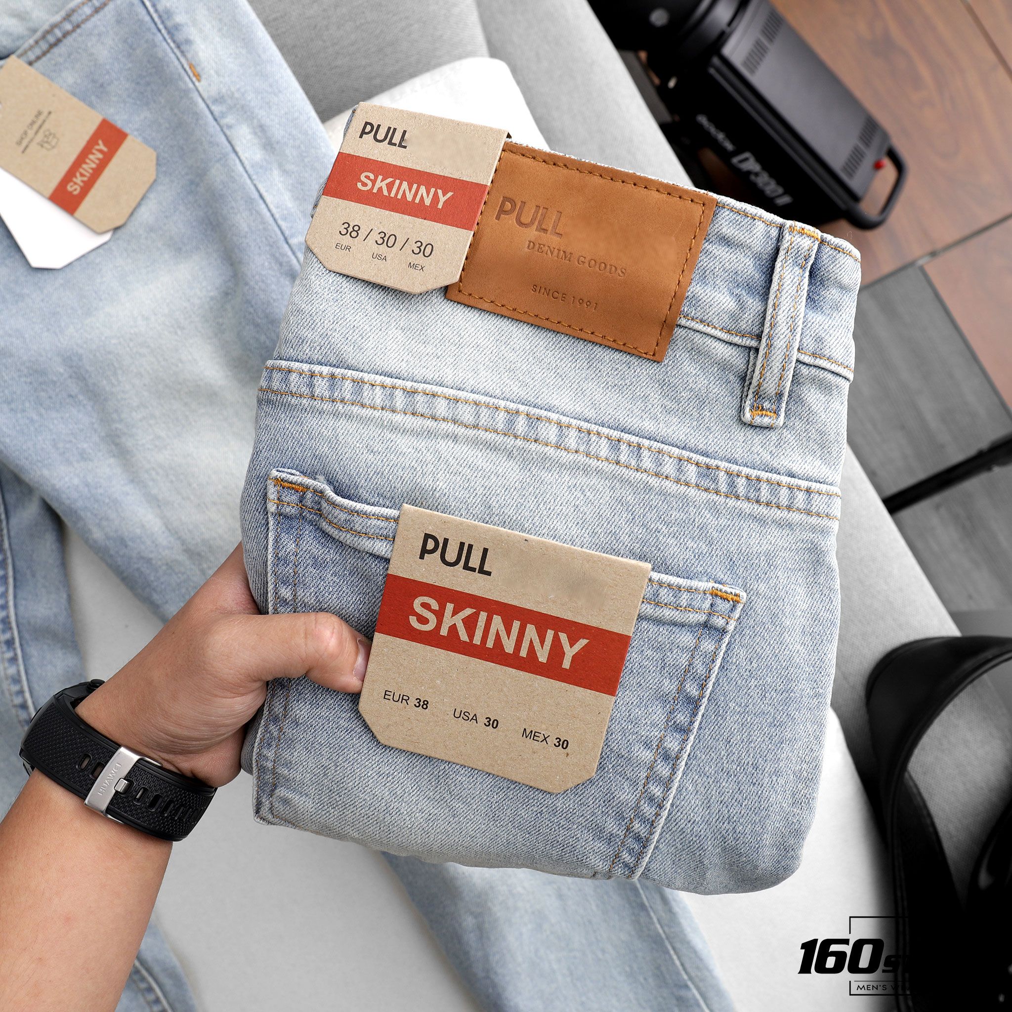 Quần jeans P.B light blue skinny rách
