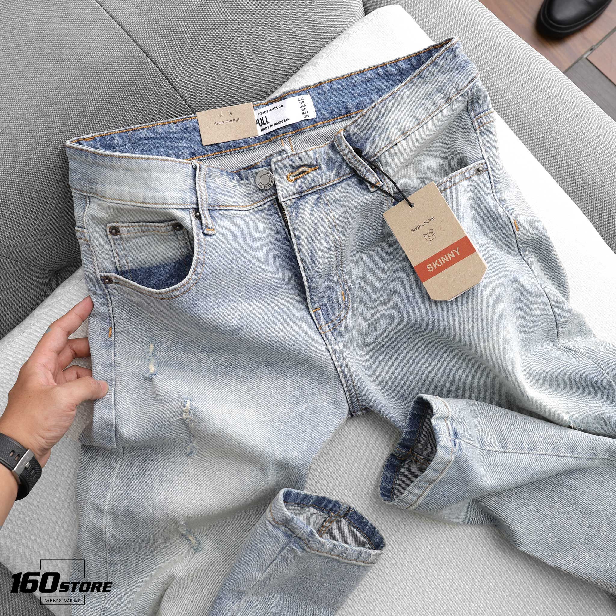 Quần jeans P.B light blue skinny rách