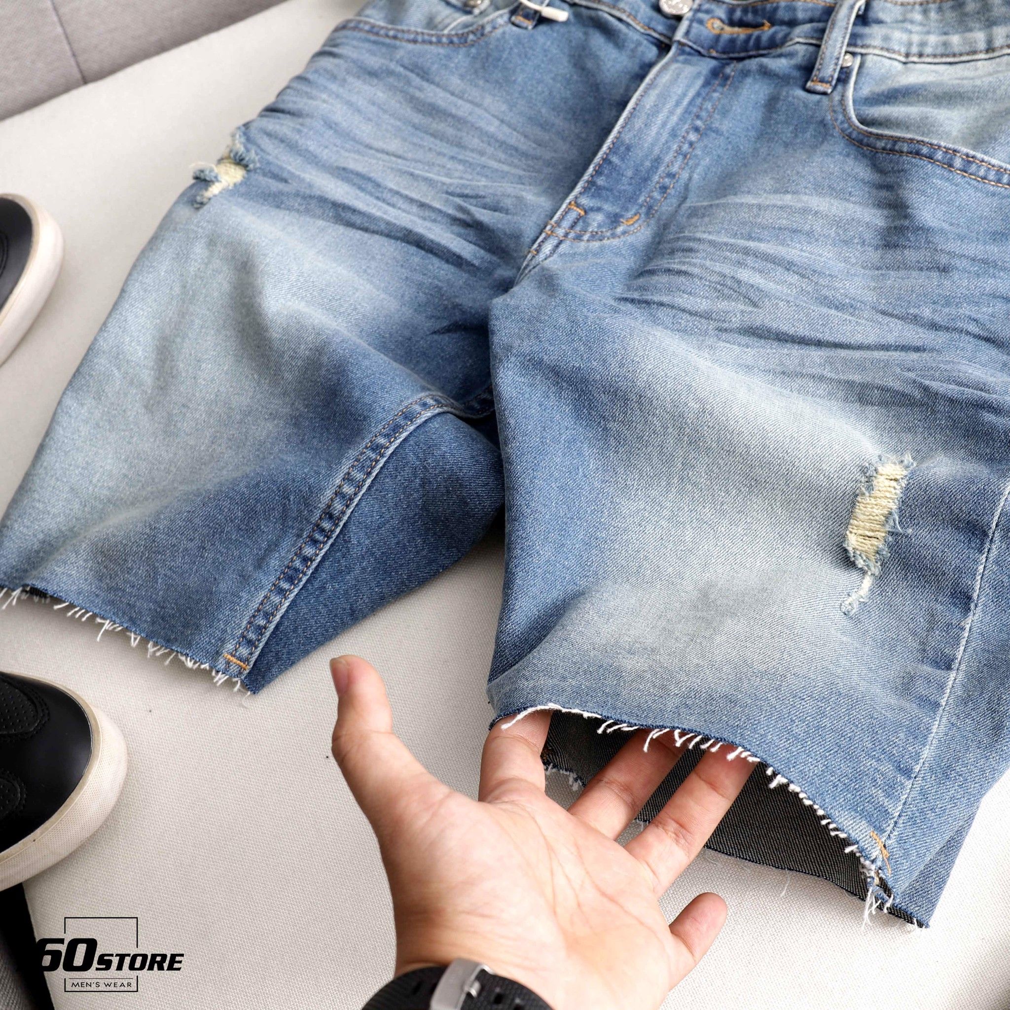 Quần short jeans BOUTON dark blue