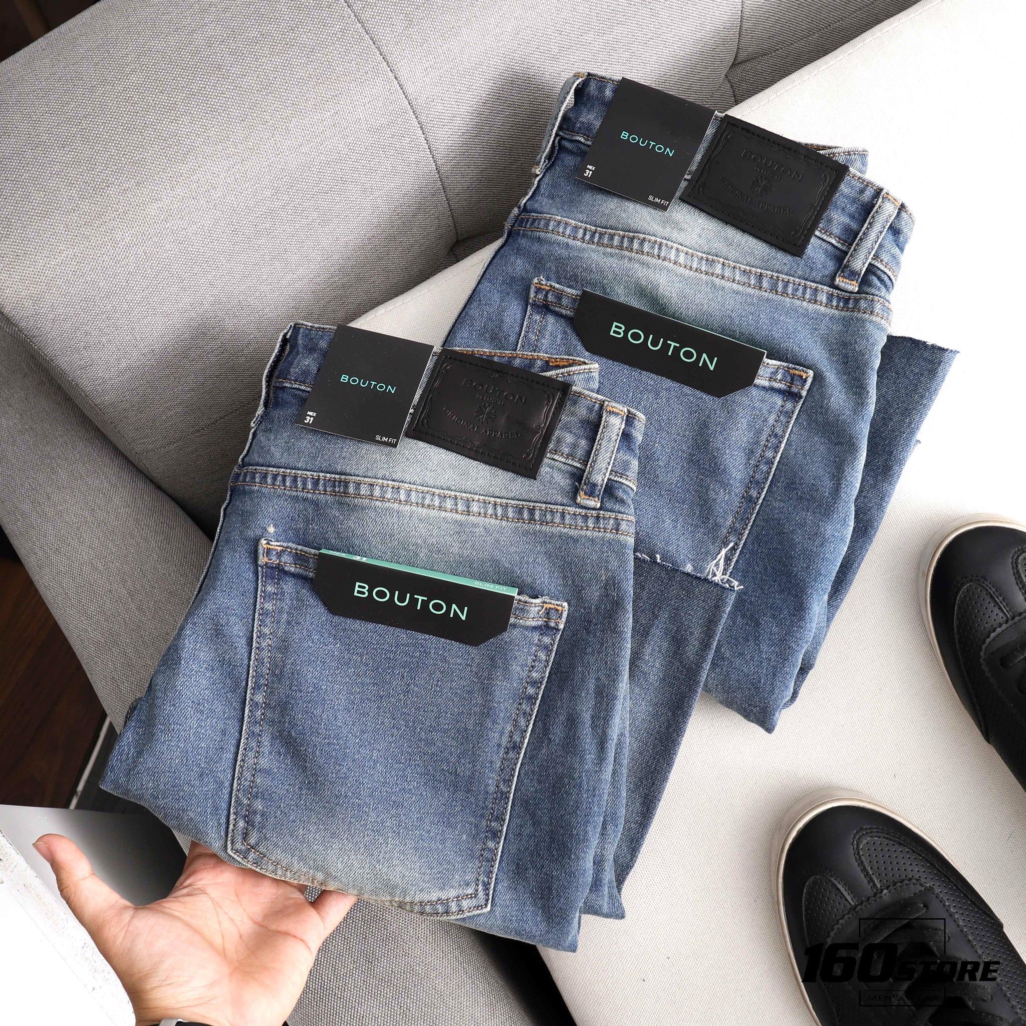 Quần short jeans BOUTON dark blue