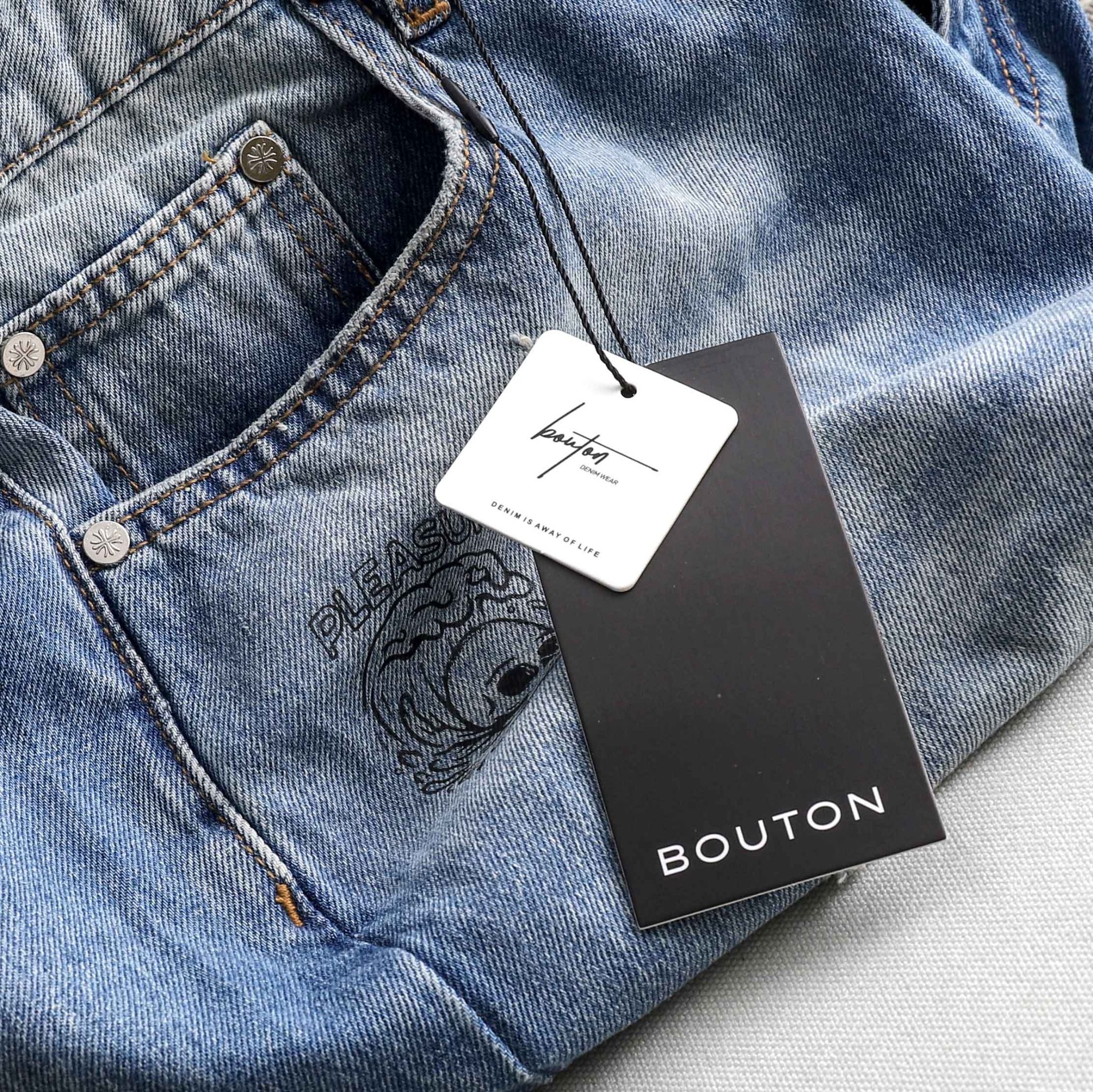 Quần Short Jeans BOUTON Skull Print