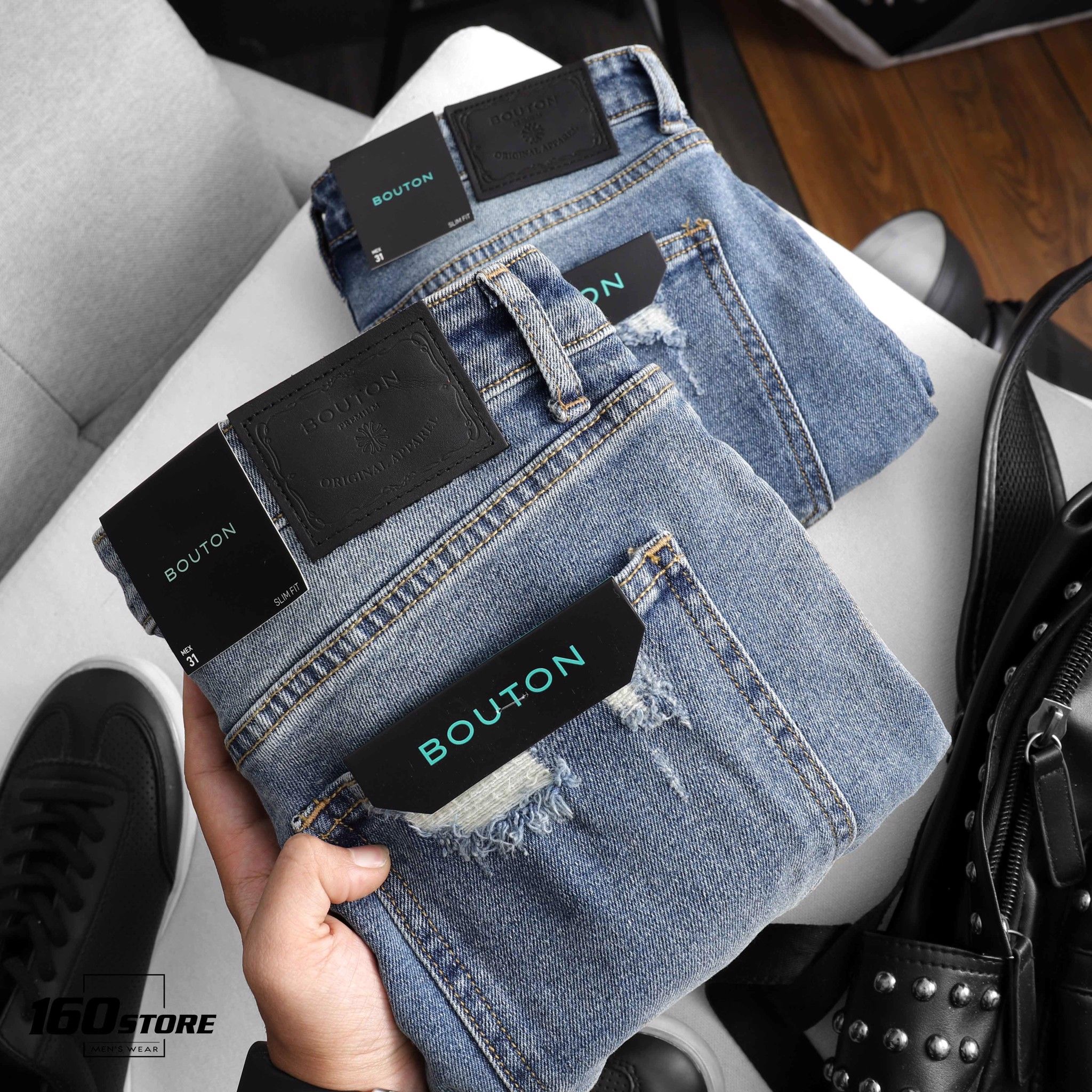Quần short jeans BOUTON ripped