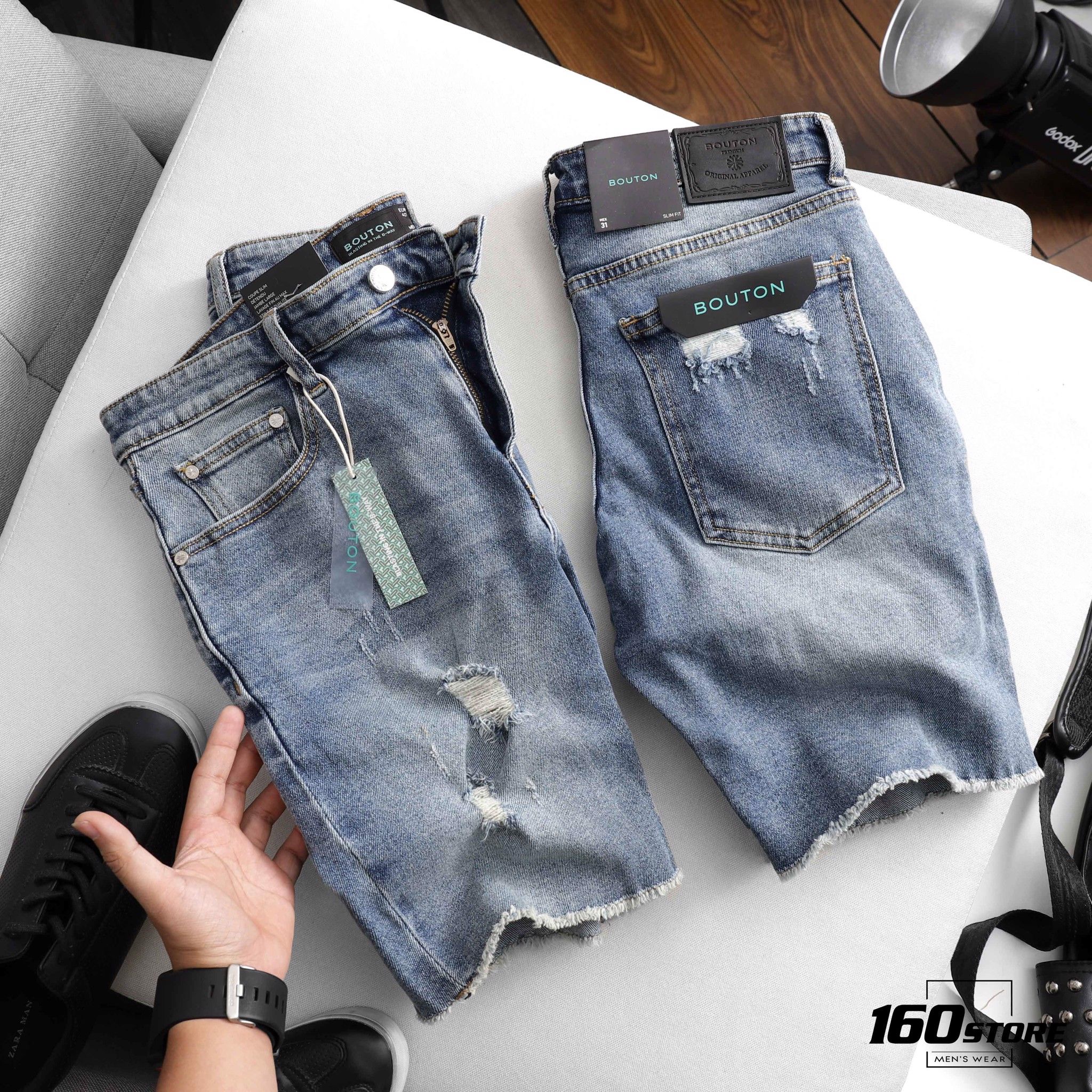 Quần short jeans BOUTON ripped