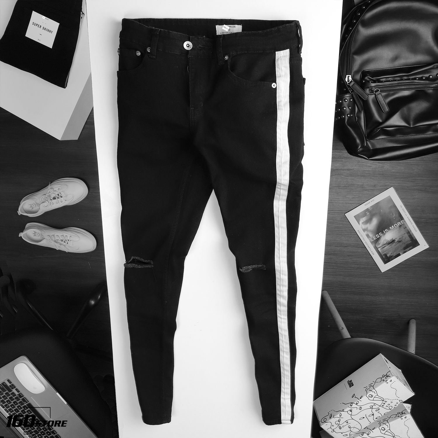 Quần jeans T.MAN super skinny with side tape in black