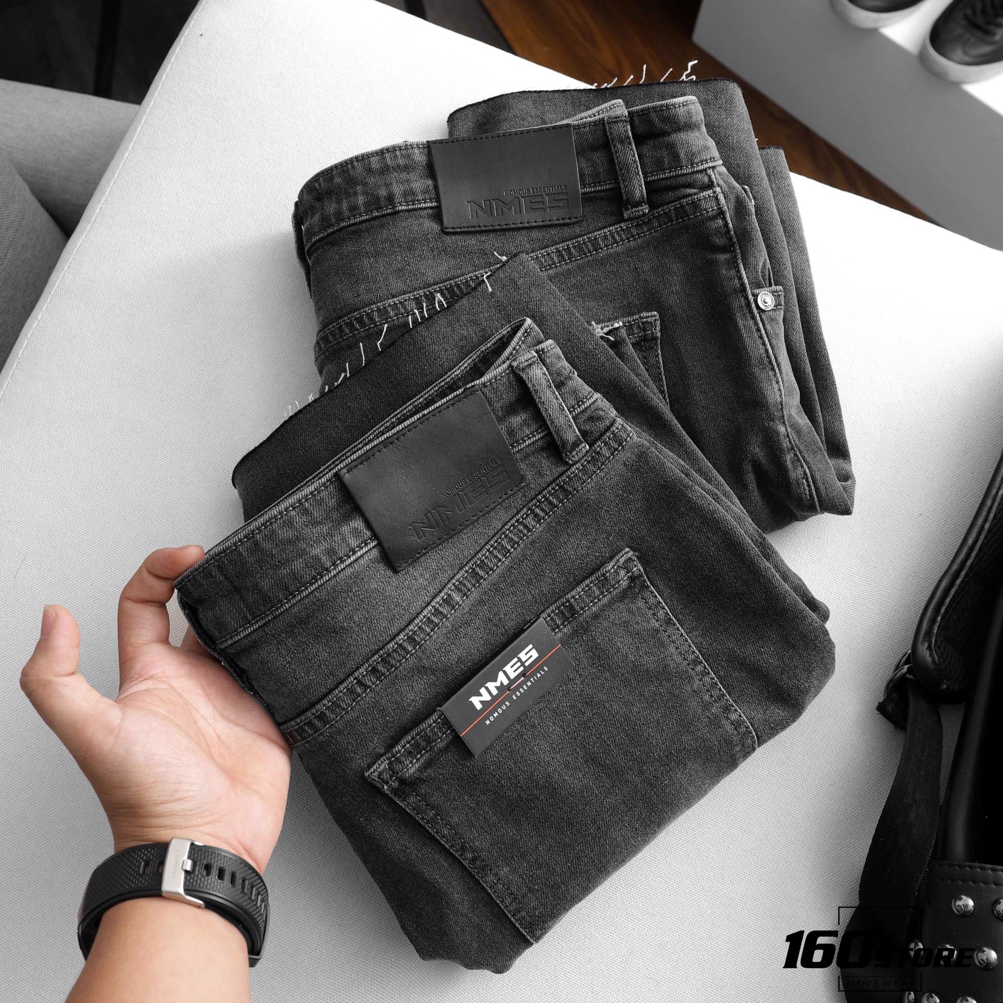 Quần short jeans NOMOUS ESSENTIALS dark grey rách