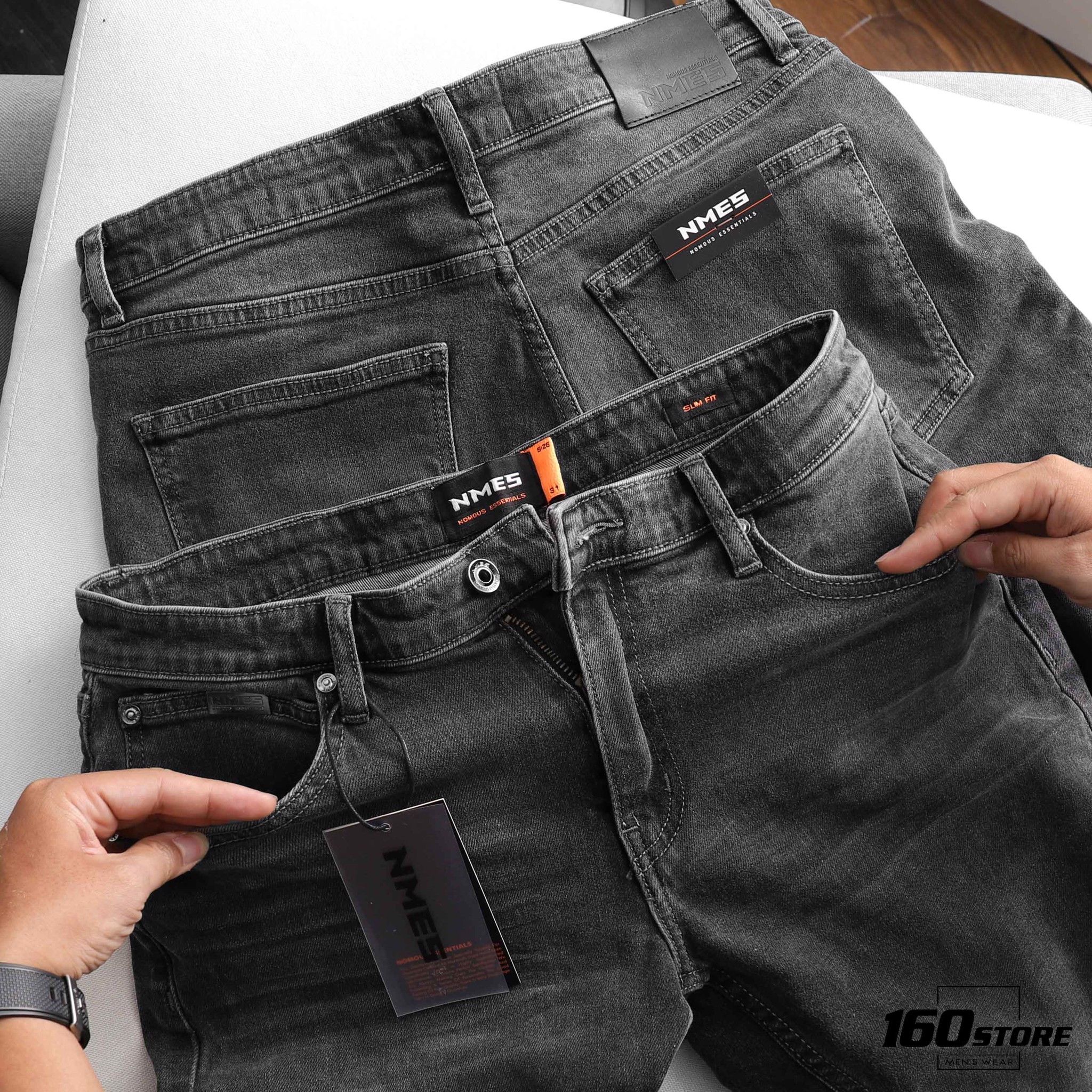 Quần short jeans NOMOUS ESSENTIALS dark grey rách