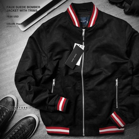 ZRA Faux Suede Bomber Jackets with Trims