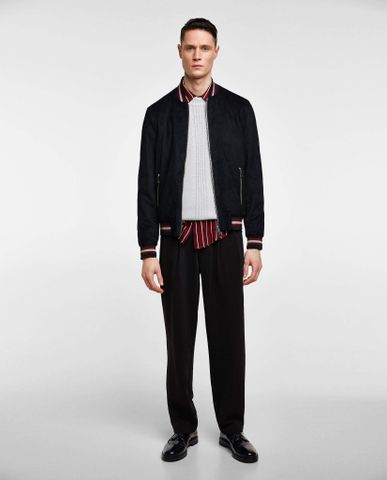 ZRA Faux Suede Bomber Jackets with Trims