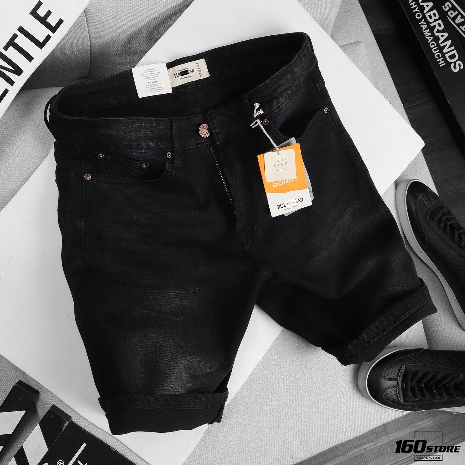 Quần short jeans P.B dark grey