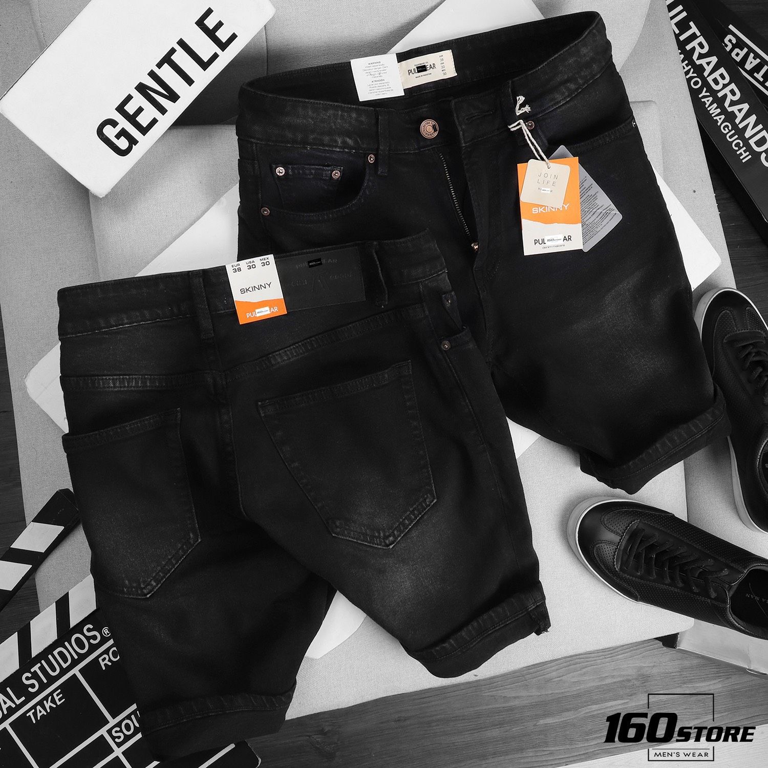 Quần short jeans P.B dark grey